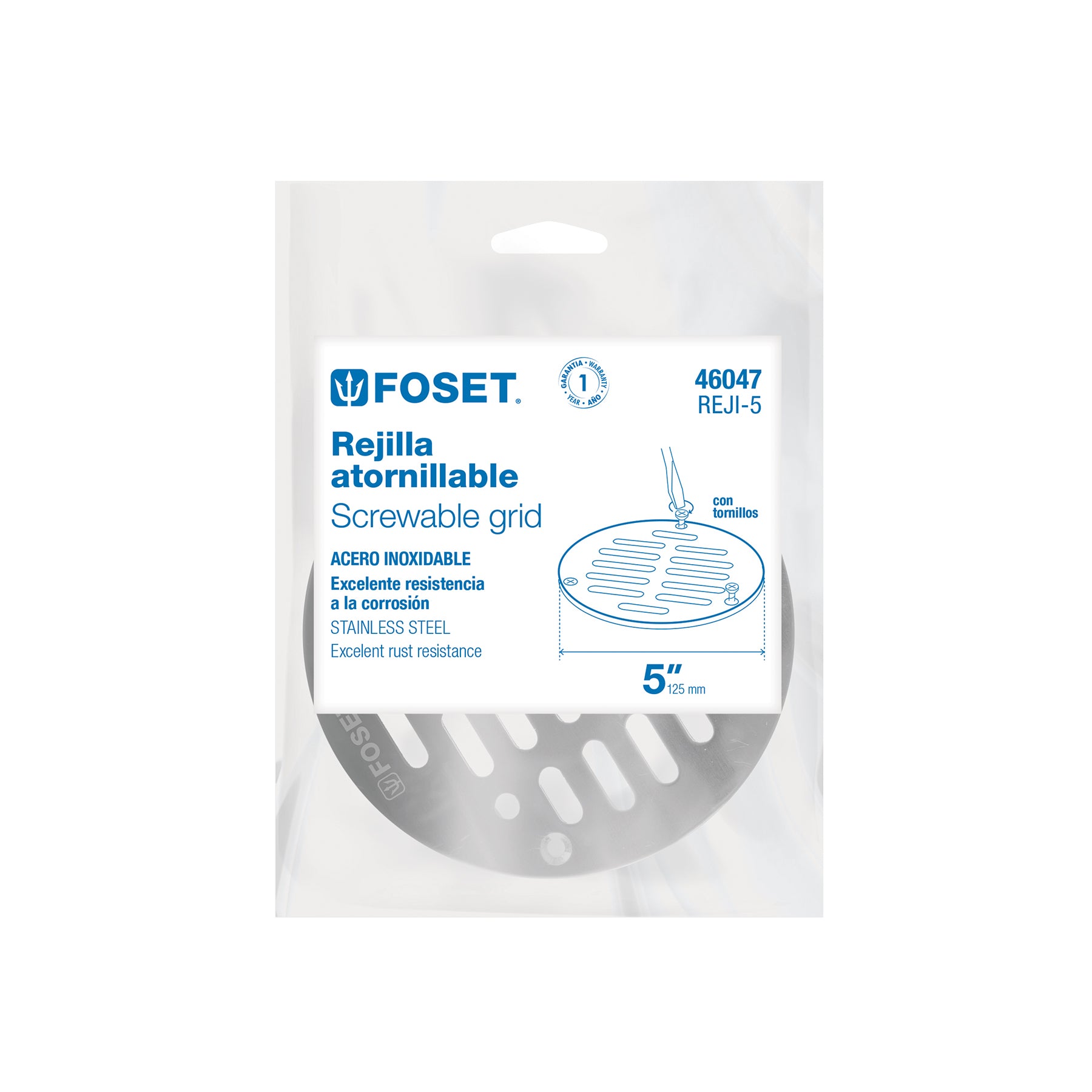 Foset REJI-5, Rejilla de acero inoxidable 5″ cierre con tornillos