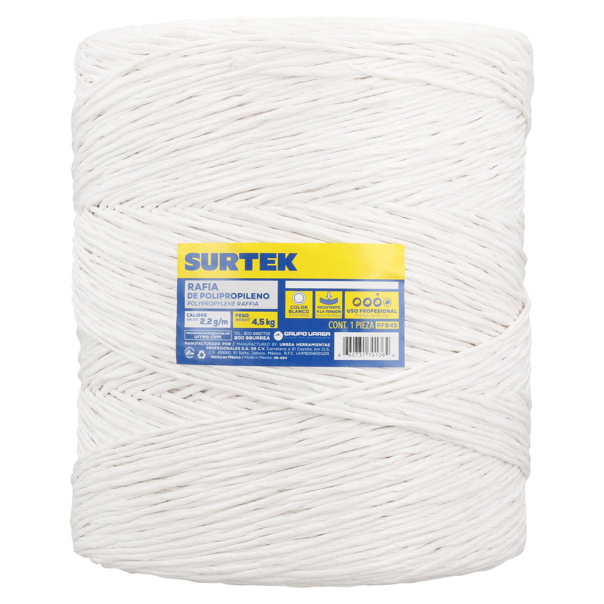 Rafia de polipropileno blanca 2.2 g/m Surtek