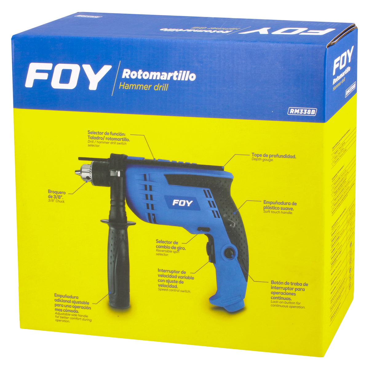 Rotomartillo 3/8" 500 W 120 V, 0 - 3,000 RPM con mango adicional ajustable Foy