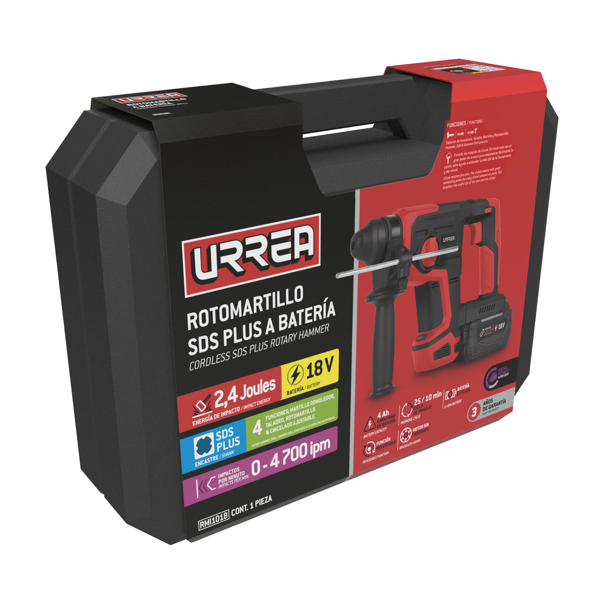 Rotomartillo de impacto 1/2" SDS Plus a batería Litio-ion 18 V Urrea