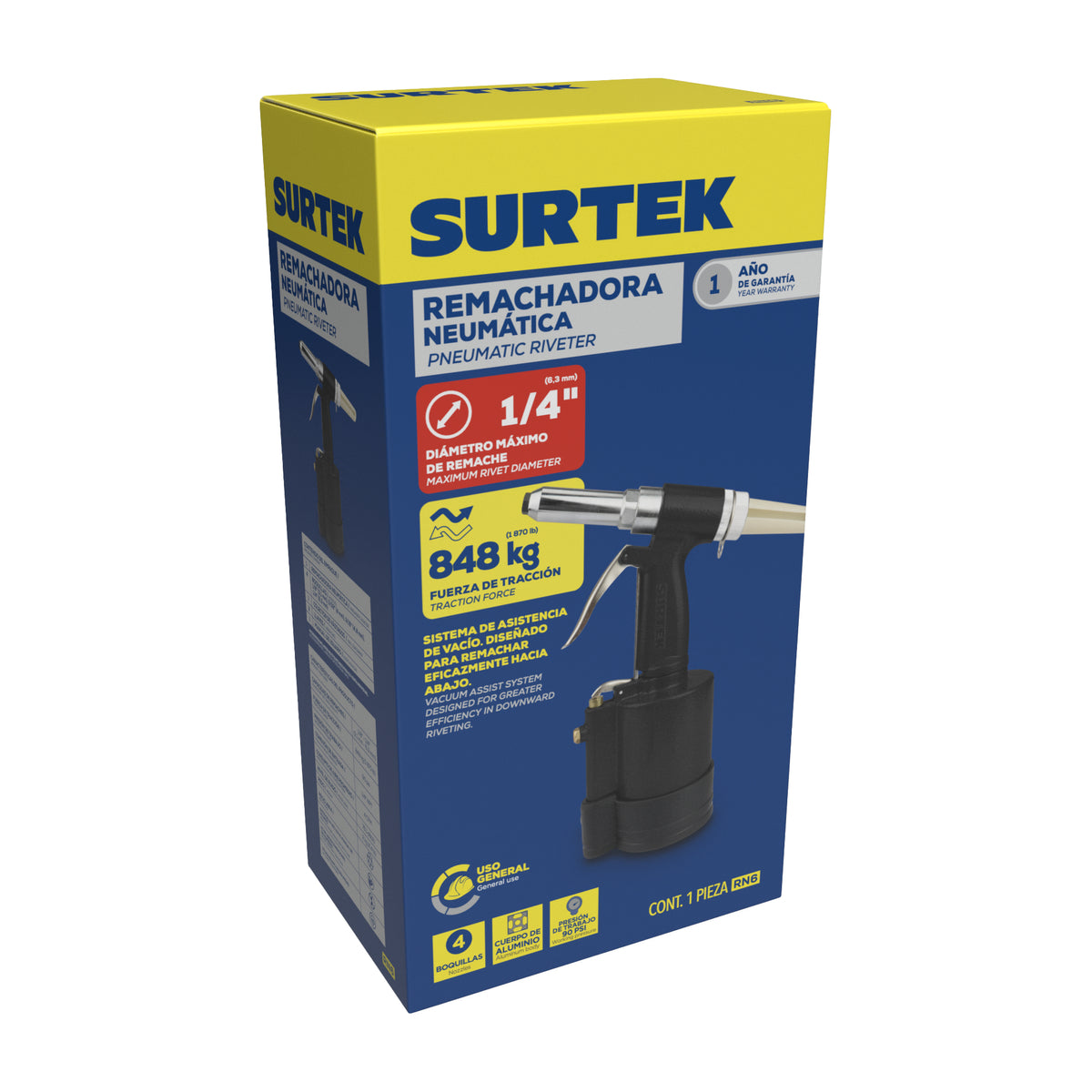 Remachadora neumática para boquillas 1/8" a 1/4" Surtek