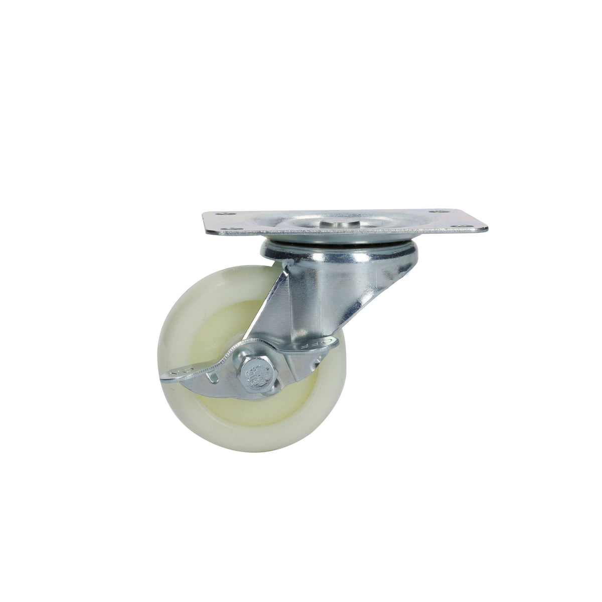 Rodaja de polipropileno blanca giratoria con freno 3" Surtek
