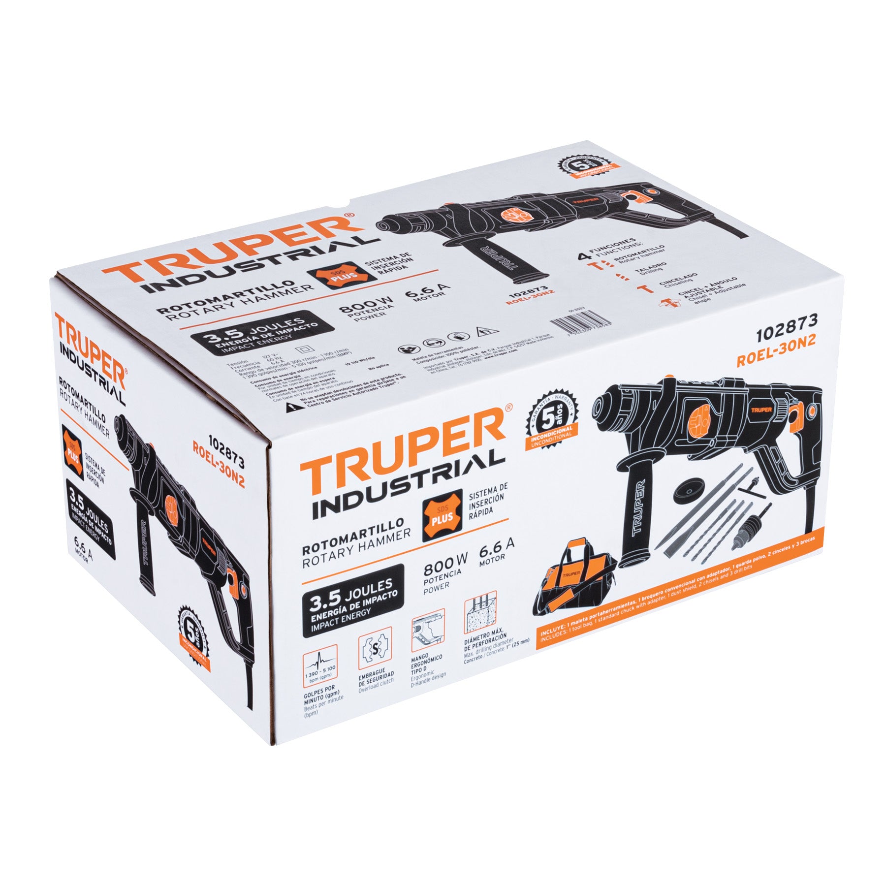 Rotomartillo Industrial Truper ROEL-30N2 SDS Plus 800W Mango D 3.5 Joules