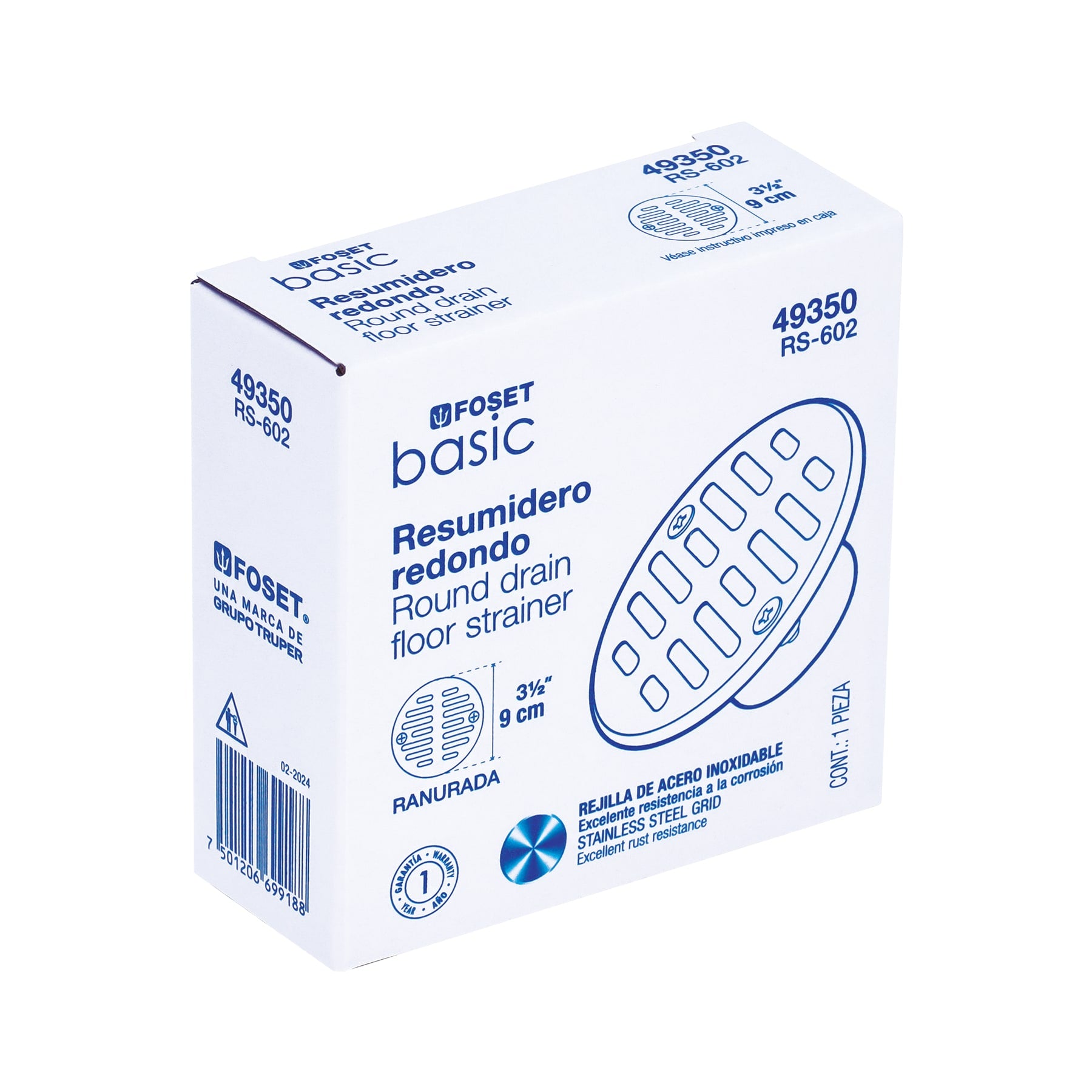 Foset Basic RS-602, Resumidero redondo de zamac y acero inoxidable, 3 1/2″