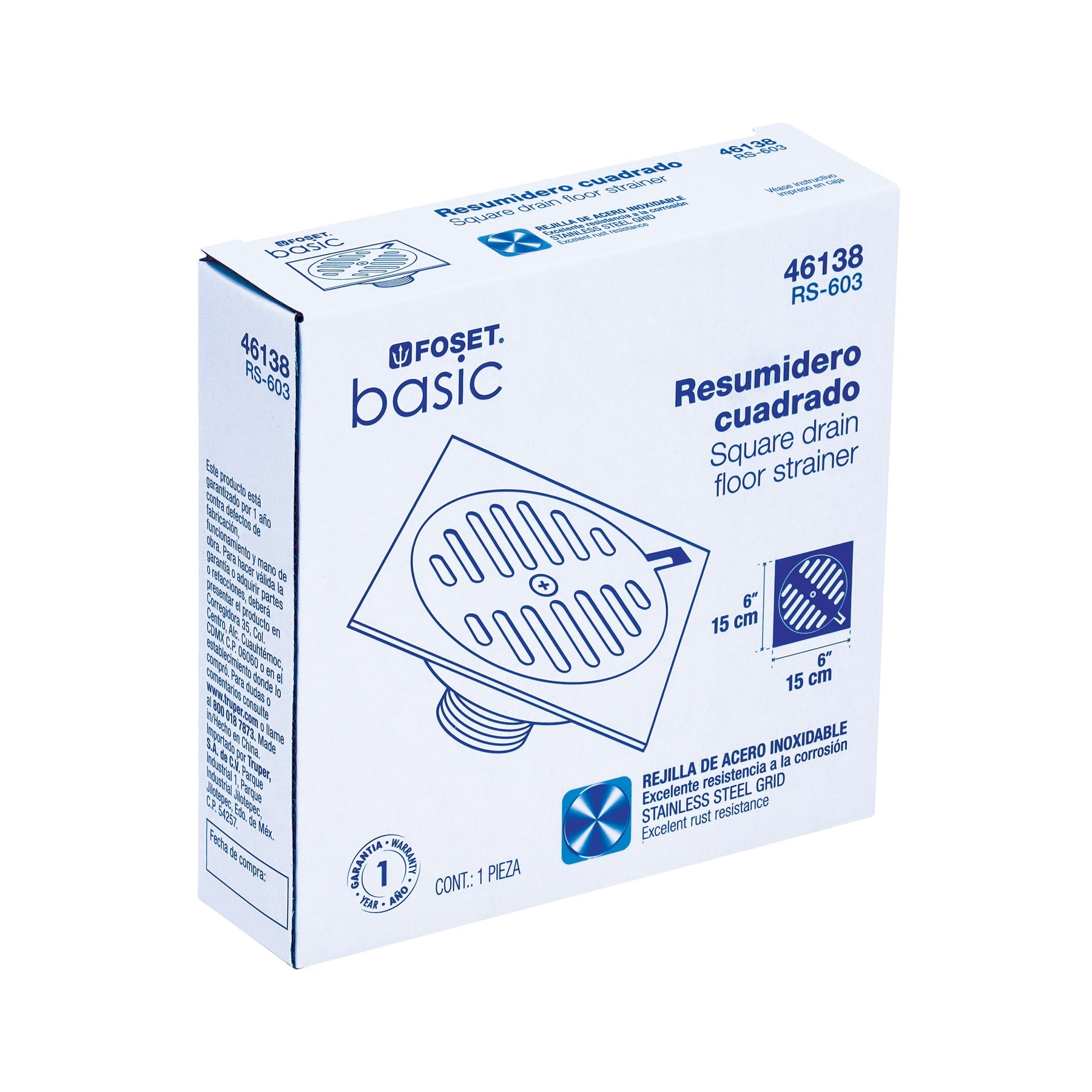 Foset RS-603, Resumidero Cuadrado metálico 6″ x 6″