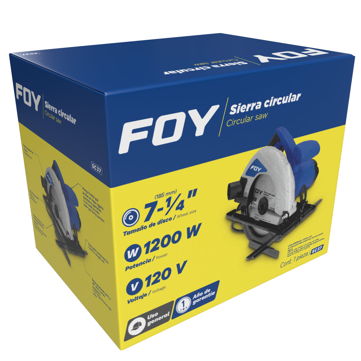 Sierra circular 7-1/4" 1,200 W 120 V , 0 - 4,500 RPM Foy