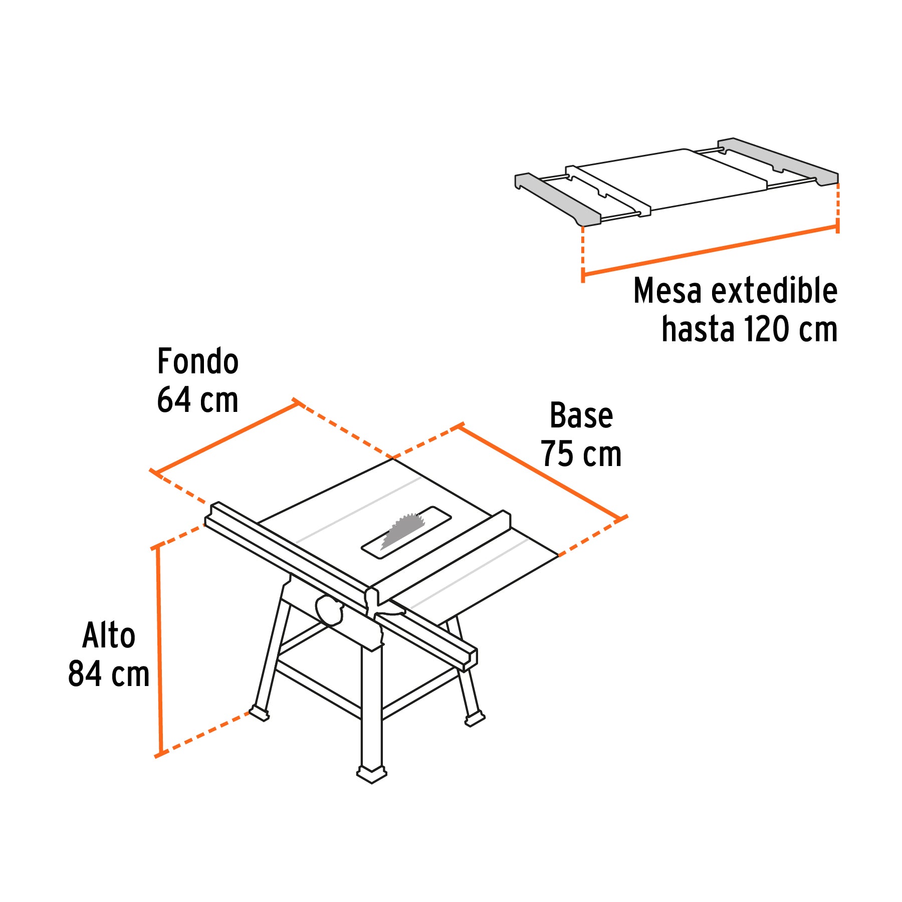 Sierra de mesa 10", 2-1/2 HP (1900 W), con base, TRUPER SME-10B