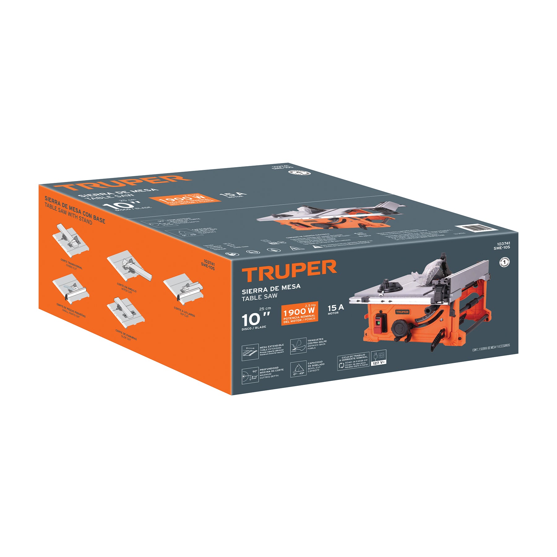 Sierra de mesa 10", 2-1/2 HP (1900 W), TRUPER SME-10S