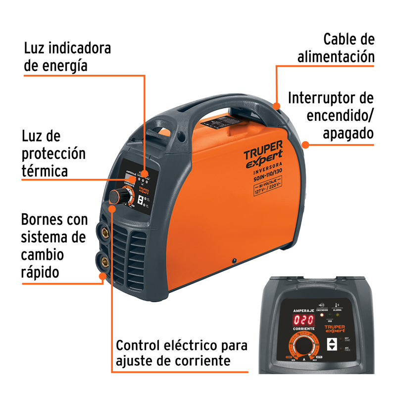 Soldadora Inversora TRUPER 130A Bi-voltaje 127/220V para Electrodos 6011 y 7018 - Carzamo.com