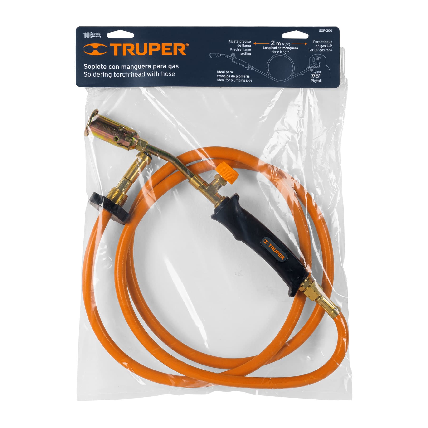 Truper SOP-200, Soplete con manguera para gas, 200 PSI