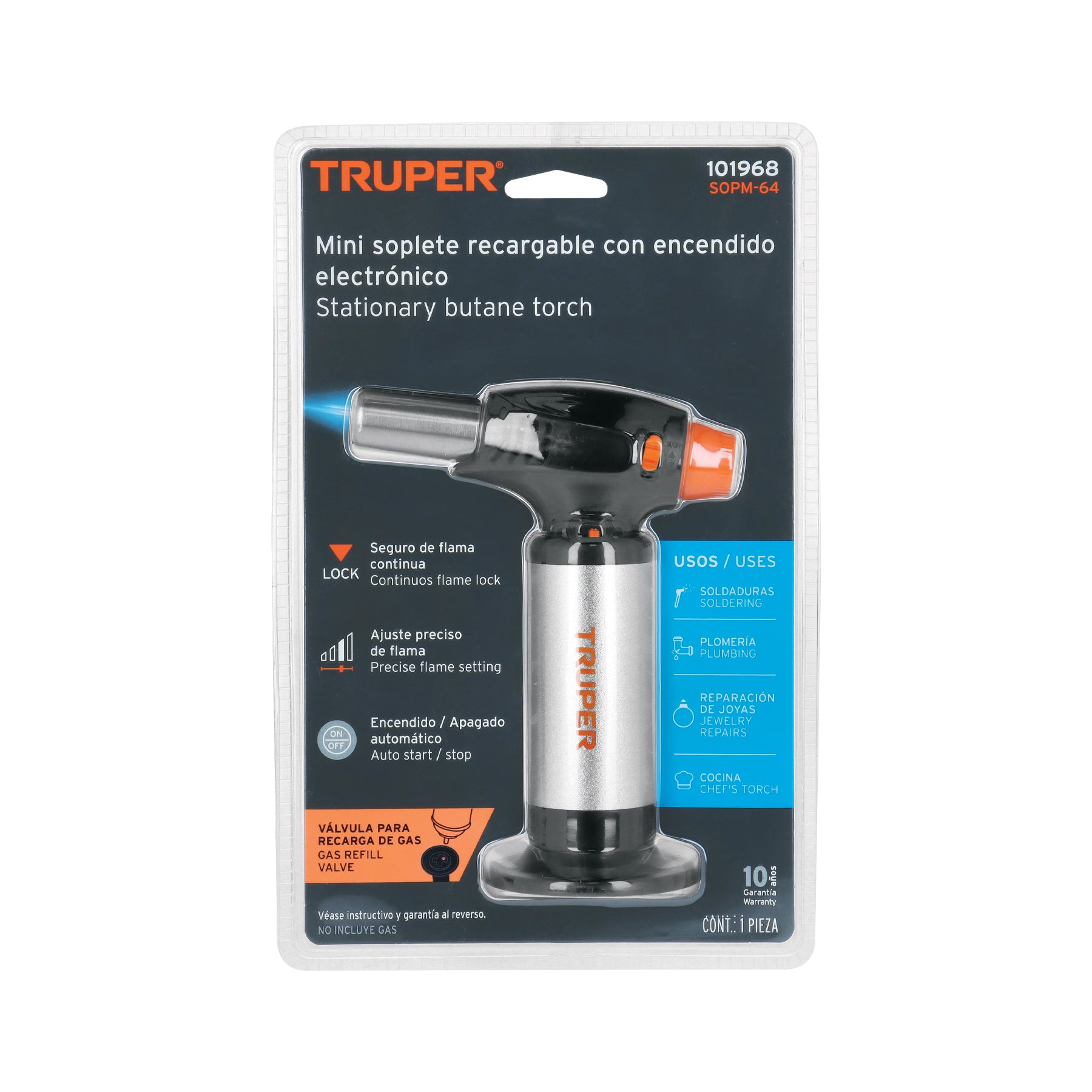 Truper SOPM-64, Mechero electrónico recargable de 60 ml, para flamear alimentos
