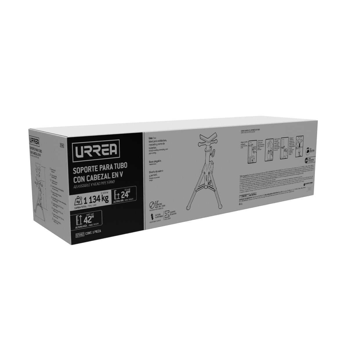 Soporte para tubo con cabezal en V ajustable de 24" a 42" Urrea
