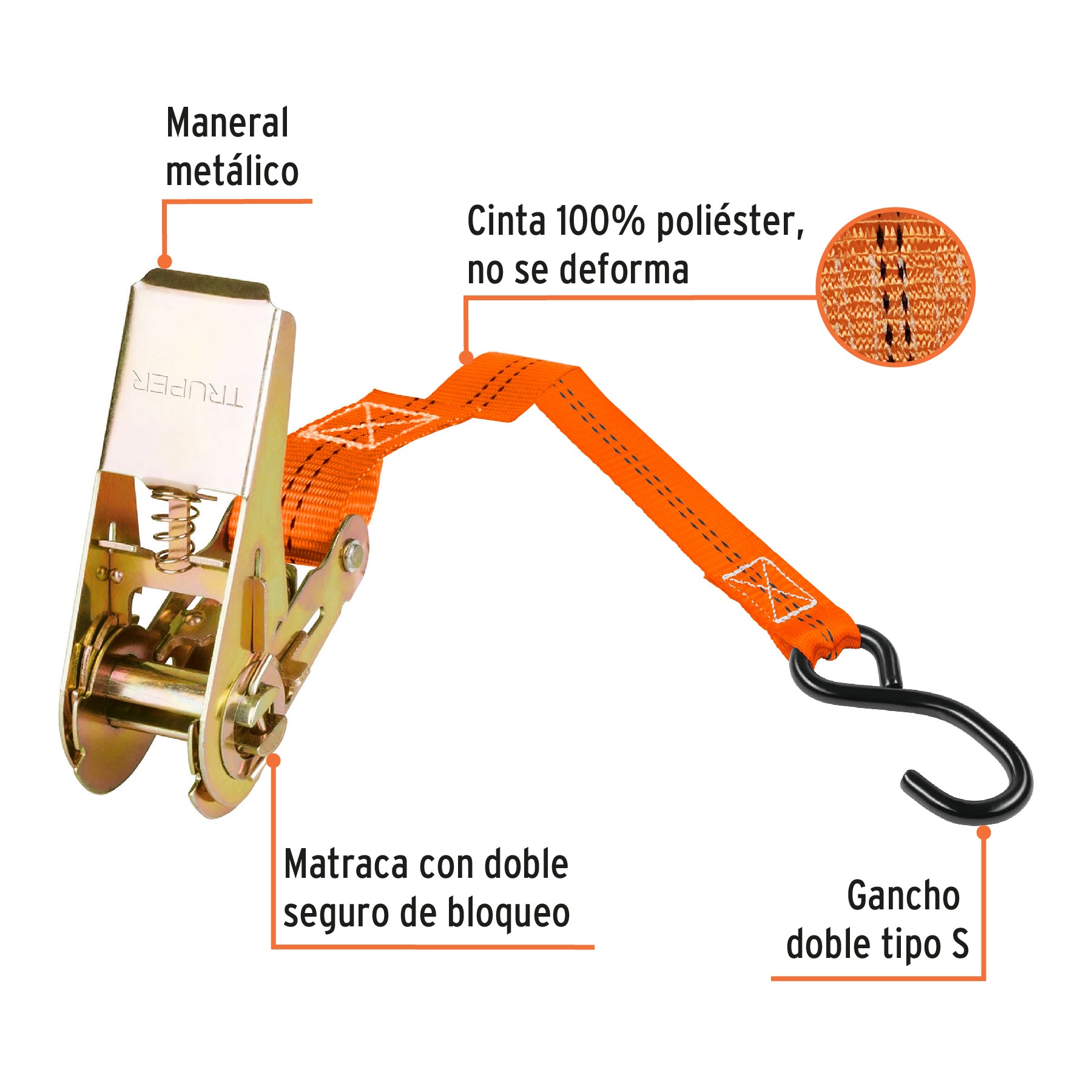 Truper SU-675R, Sujetadores con matraca, carga máxima 675 kg, 2 piezas