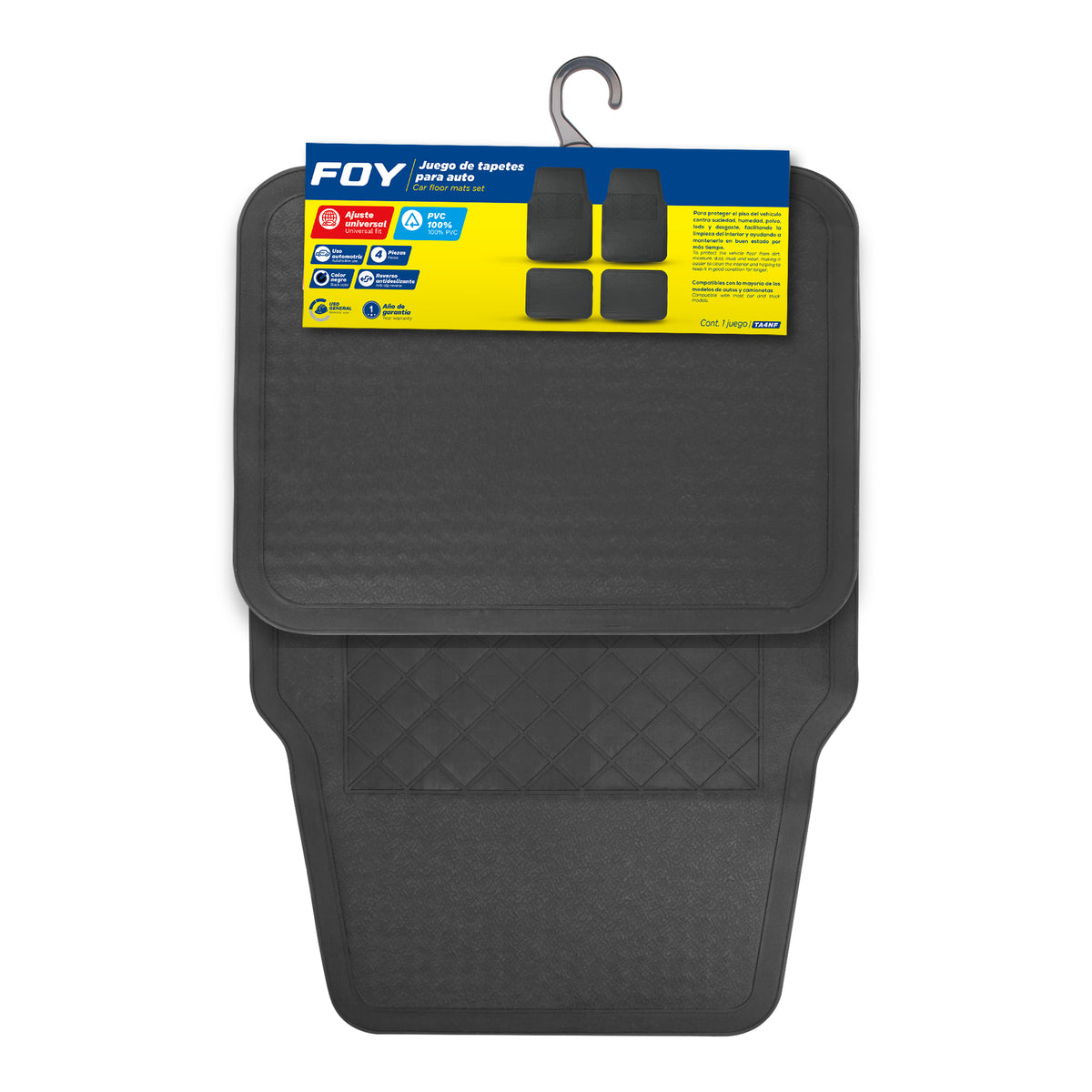 Juego de tapetes para auto, 4 piezas, color negro Foy