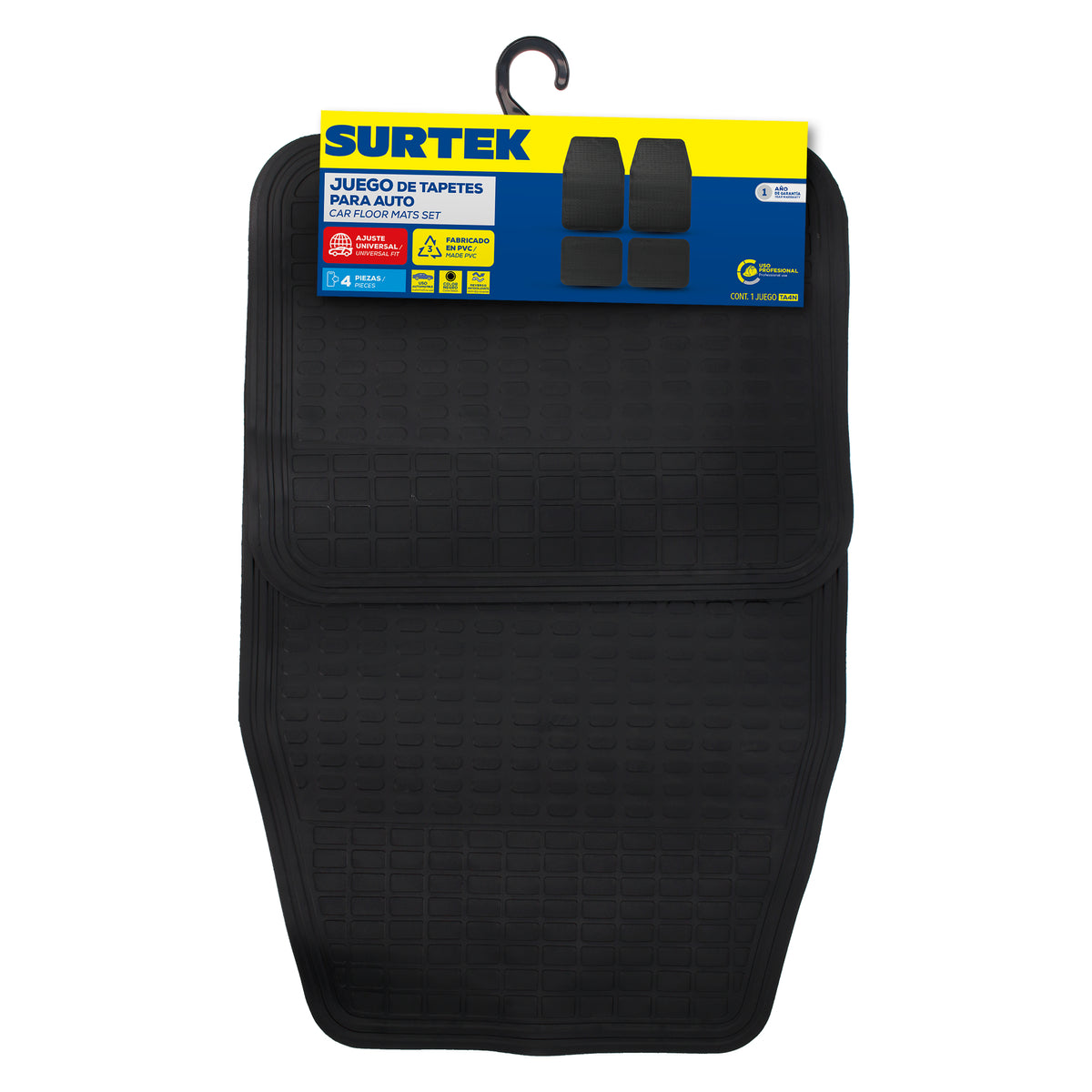 Juego de tapetes para auto, 4 piezas, color negro Surtek