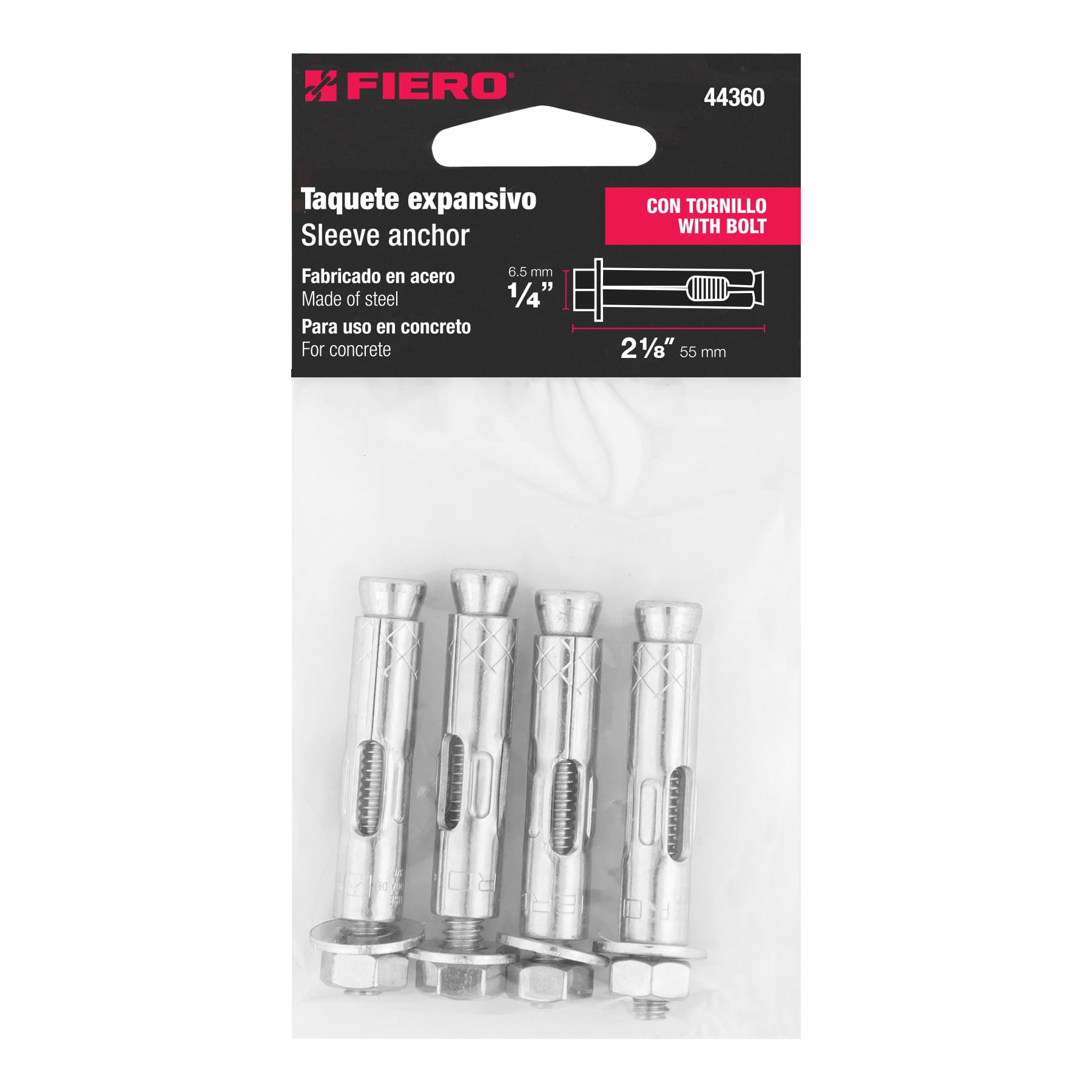 Fiero TAE-1/4T, Taquete de expansión, 1/4″ con tornillo, bolsa 4 pzas