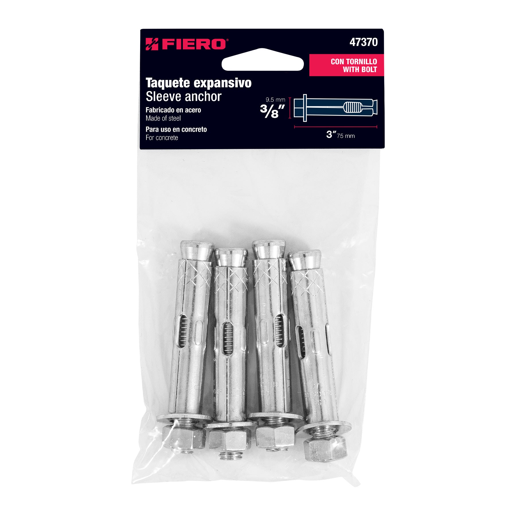 Fiero TAE-3/8T, Bolsa con 4 taquetes expansivos de 3/8″ con tornillo