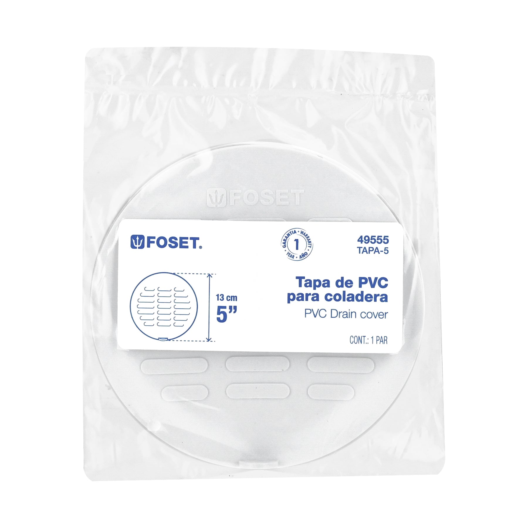 Foset TAPA-5, Juego de 2 tapas para coladera, de 5″, Bolsa con 2 piezas