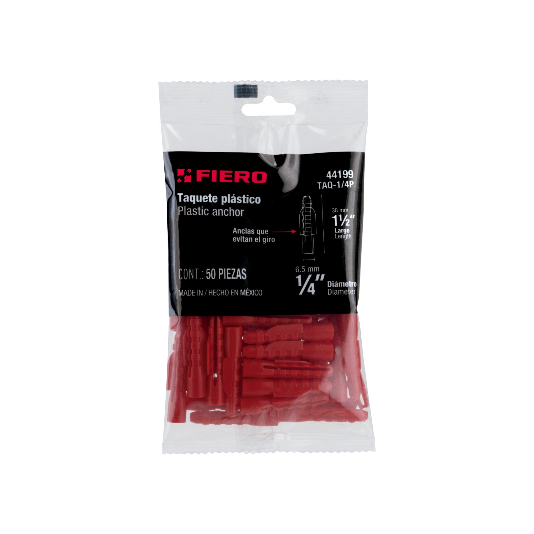 Fiero TAQ-1/4P, Taquete plástico de 1/4″