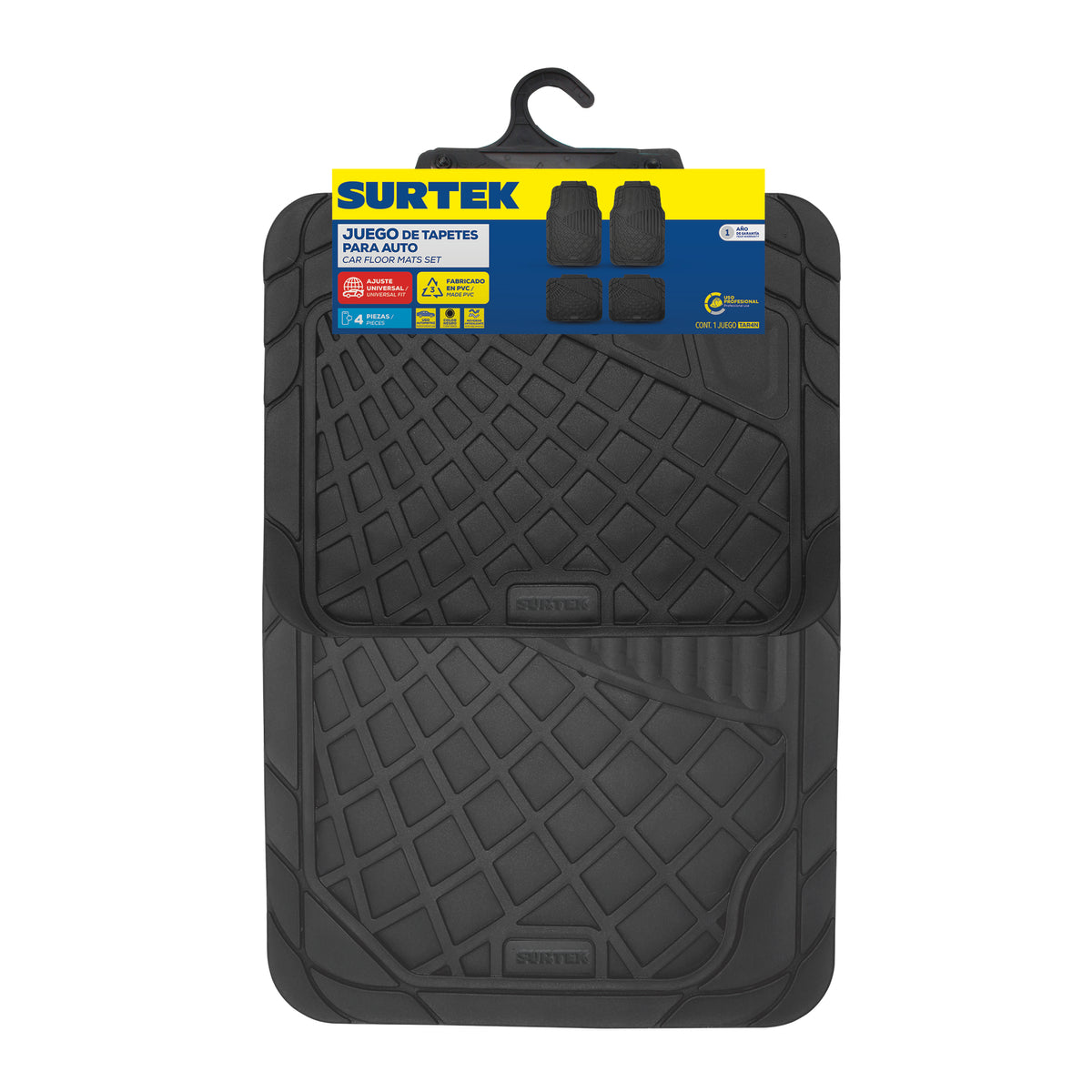 Juego de tapetes para auto uso rudo, 4 piezas, color negro Surtek
