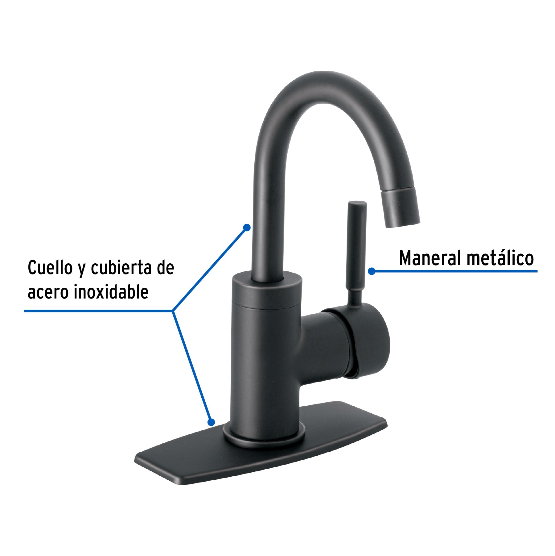 Monomando corto para lavabo, negro mate, FOSET TÚBIG