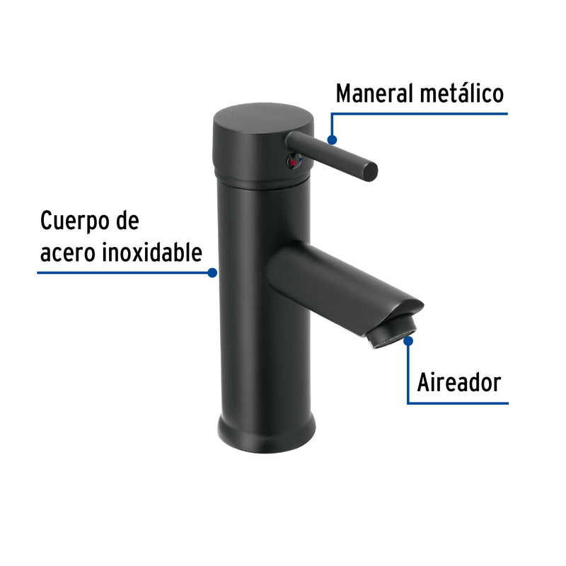Monomando para Lavabo FOSET TÚBIG TBM-46M Corto Negro de Cuerpo Metálico - Carzamo.com
