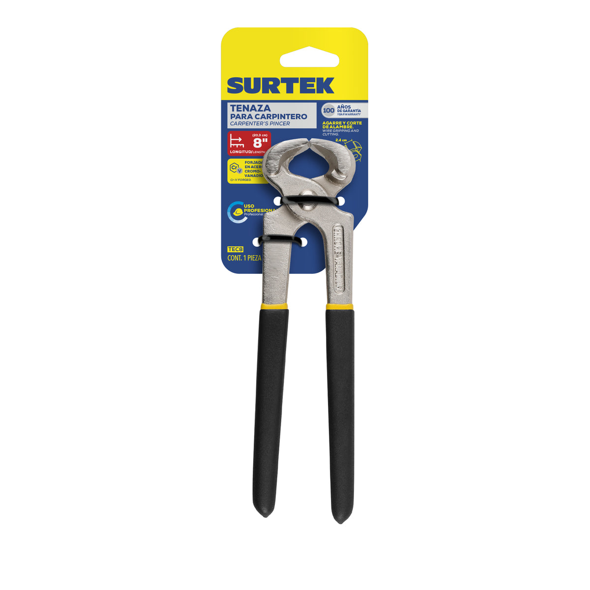 Tenaza para carpintero mango con doble recubrimiento 8" Surtek