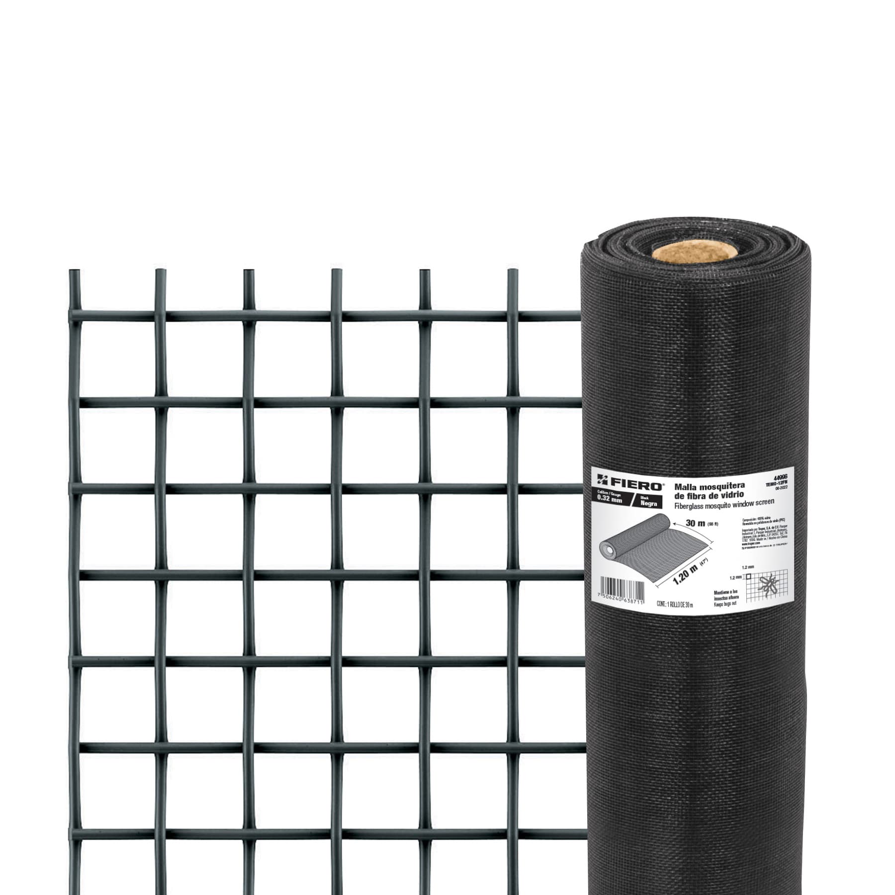 Rollo Malla Mosquitera Negra 30 m x 1.2 m de Fibra de Vidrio TEMO-12FN