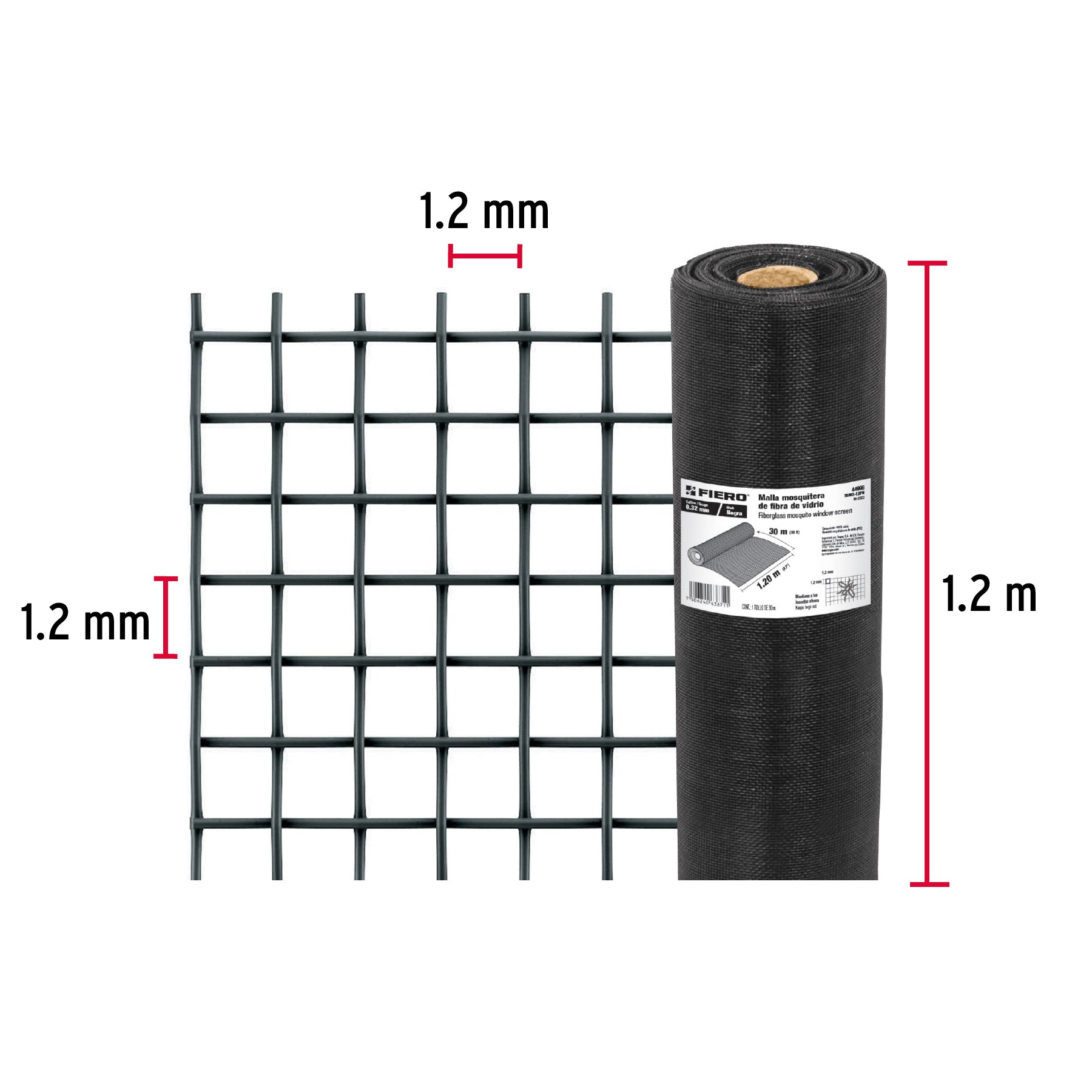 Rollo Malla Mosquitera Negra 30 m x 1.2 m de Fibra de Vidrio TEMO-12FN