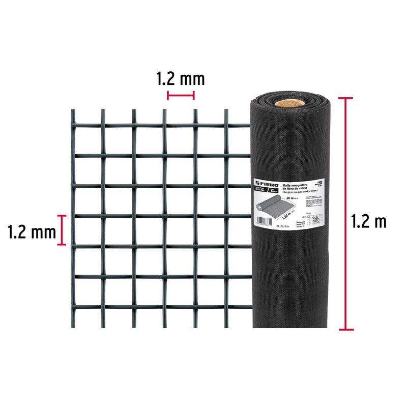 Rollo Malla Mosquitera Negra 30 m x 1.2 m de Fibra de Vidrio TEMO-12FN - Carzamo.com