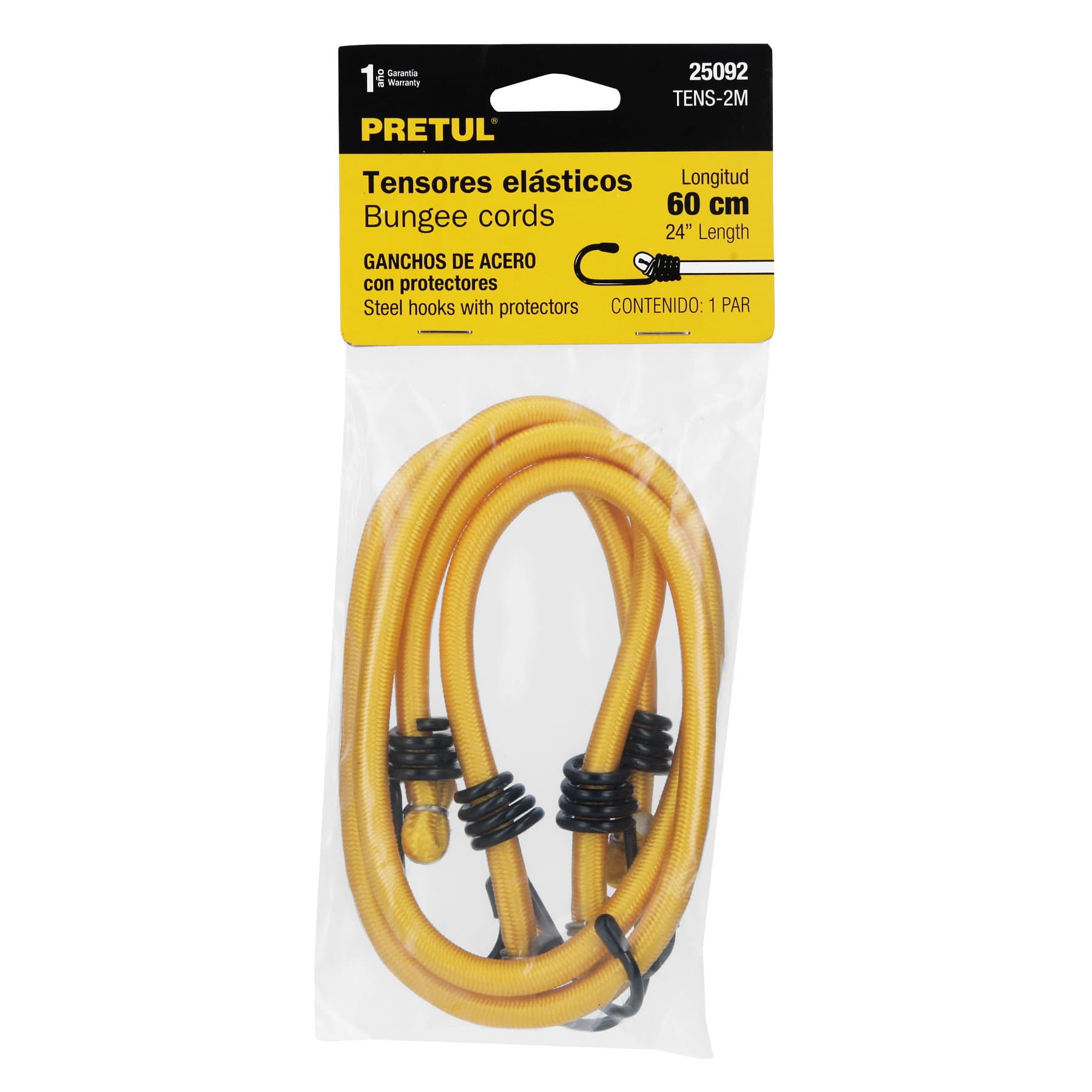 Bolsa con 2 tensores elásticos amarillos de 60 cm, PRETUL TENS-2M