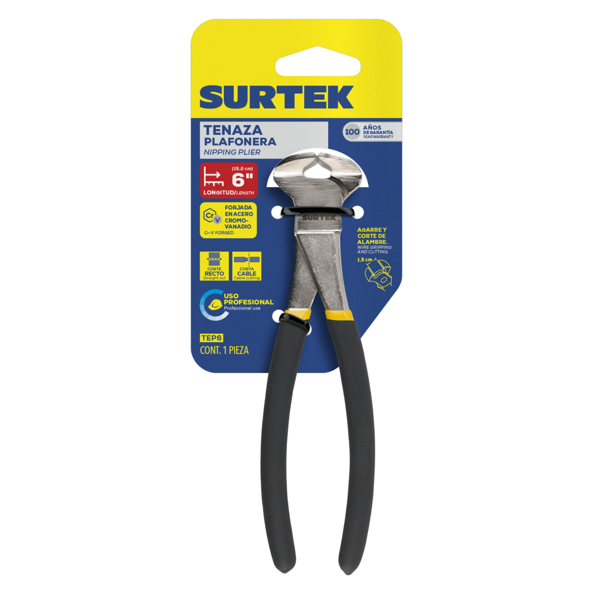 Tenaza plafonera mango con doble recubrimiento 6" Surtek
