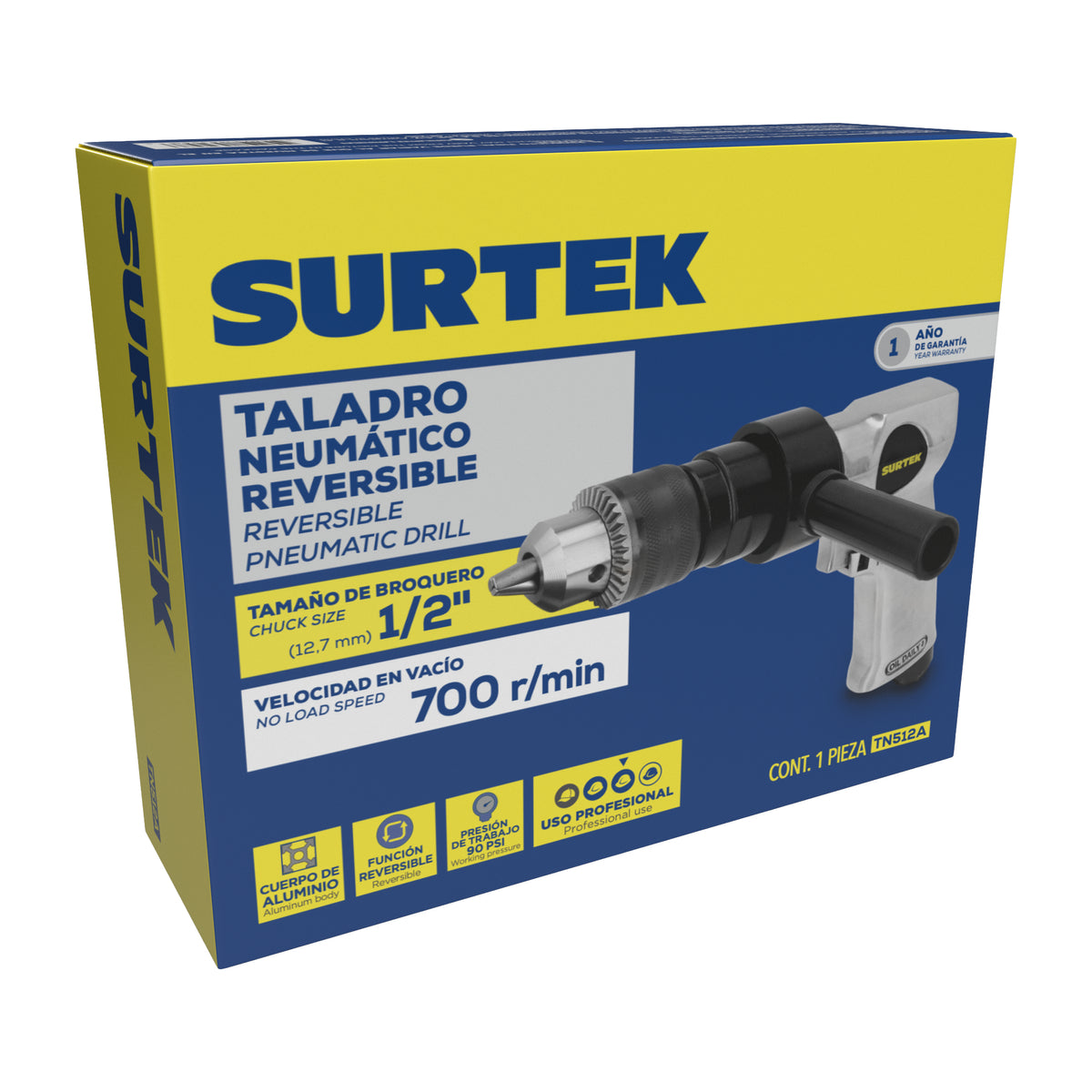 Taladro neumático 1/2" 800 RPM reversible Surtek