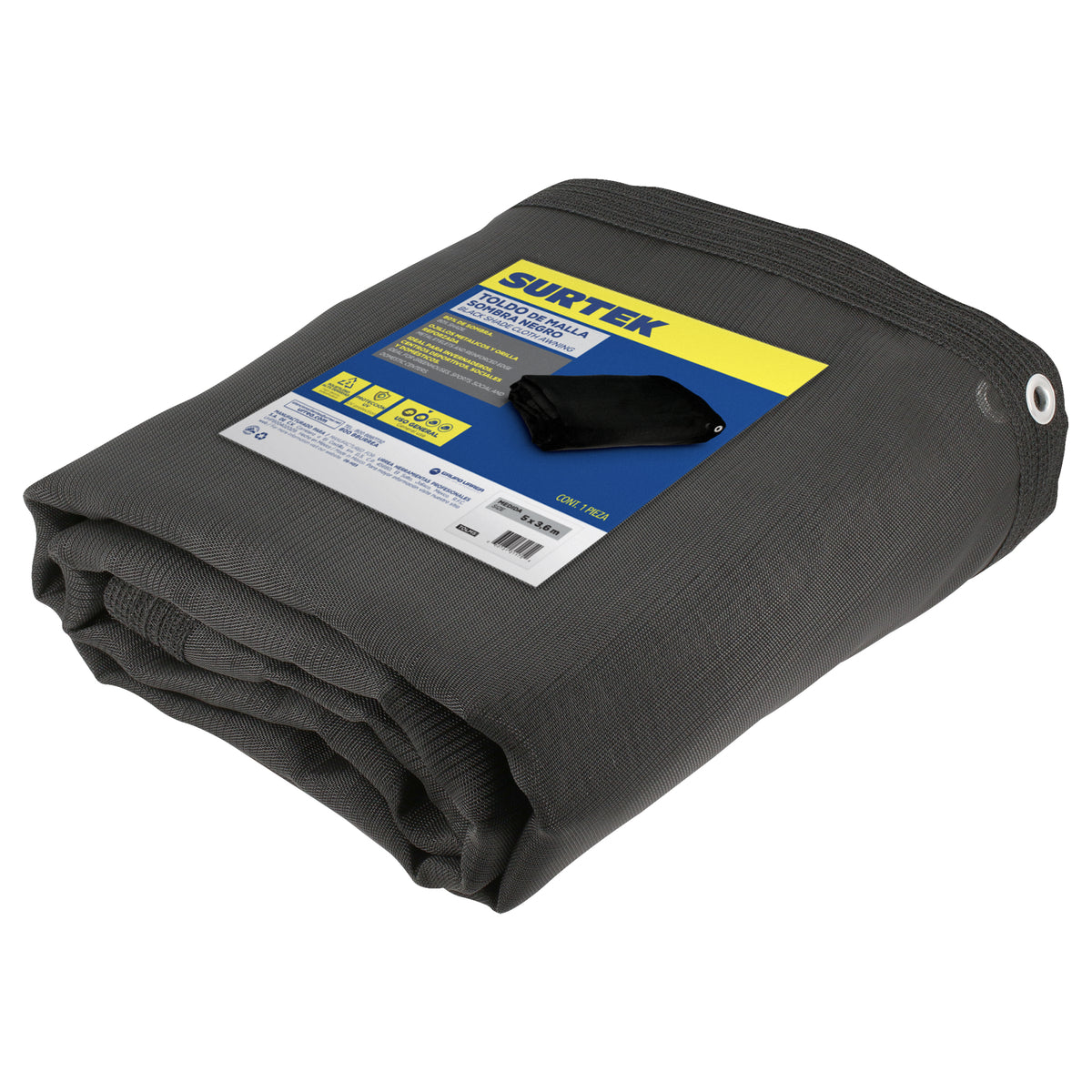 Toldo de malla sombra color negro 5 m x 3.60 m Surtek