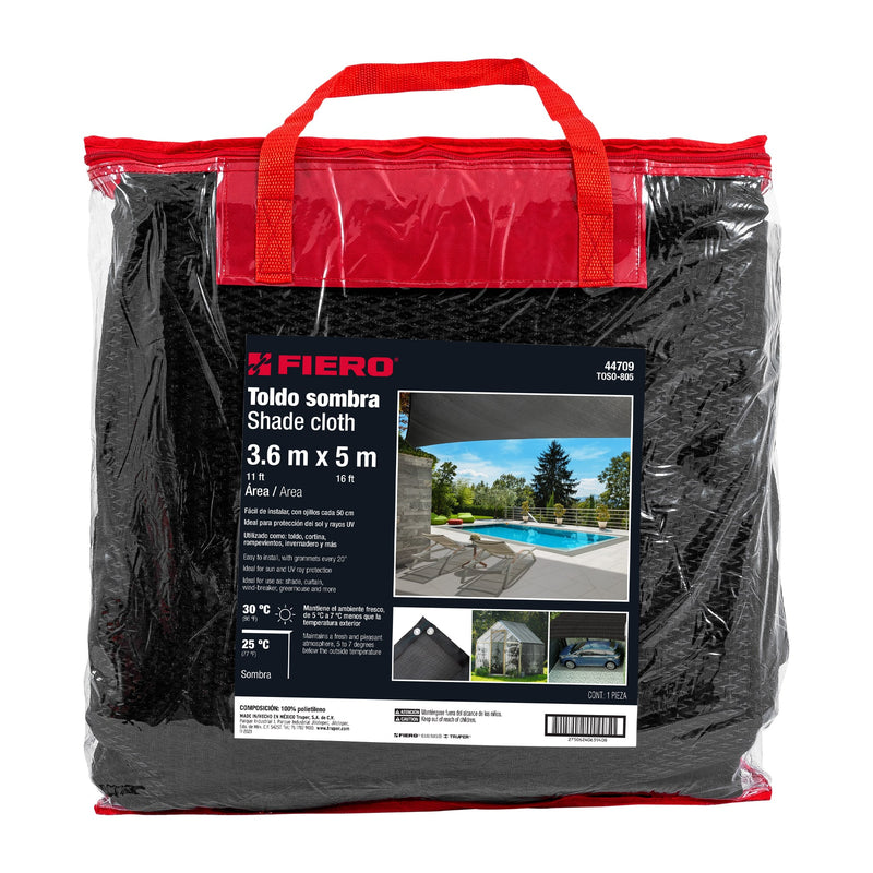 Toldo sombra negro FIERO TOSO-805 80% Monofilamento 5 x 3.6 m para protección solar en exteriores - Carzamo.com