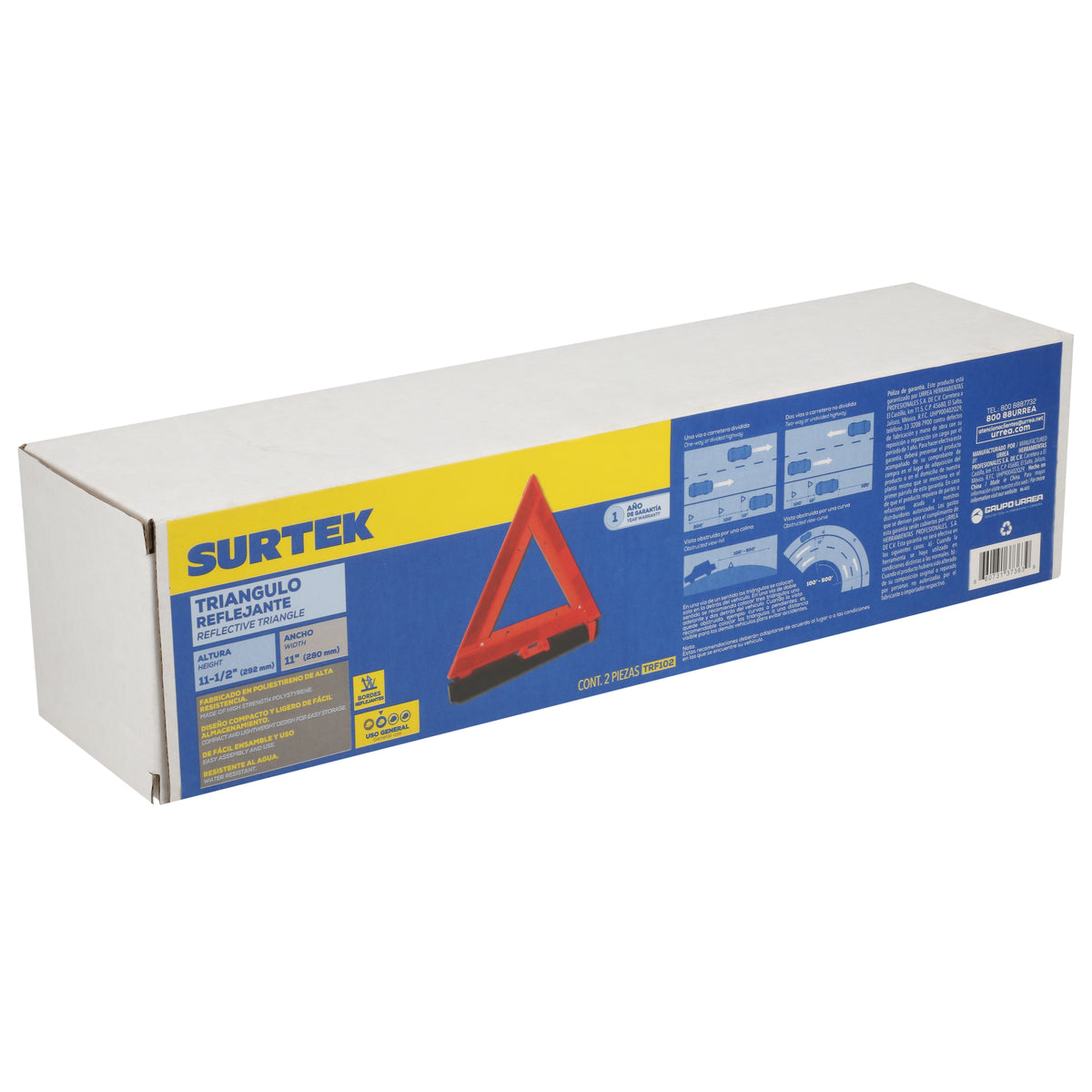 Triangulo reflejante de emergencia con base con arena, 11-1/2", 2 piezas Surtek