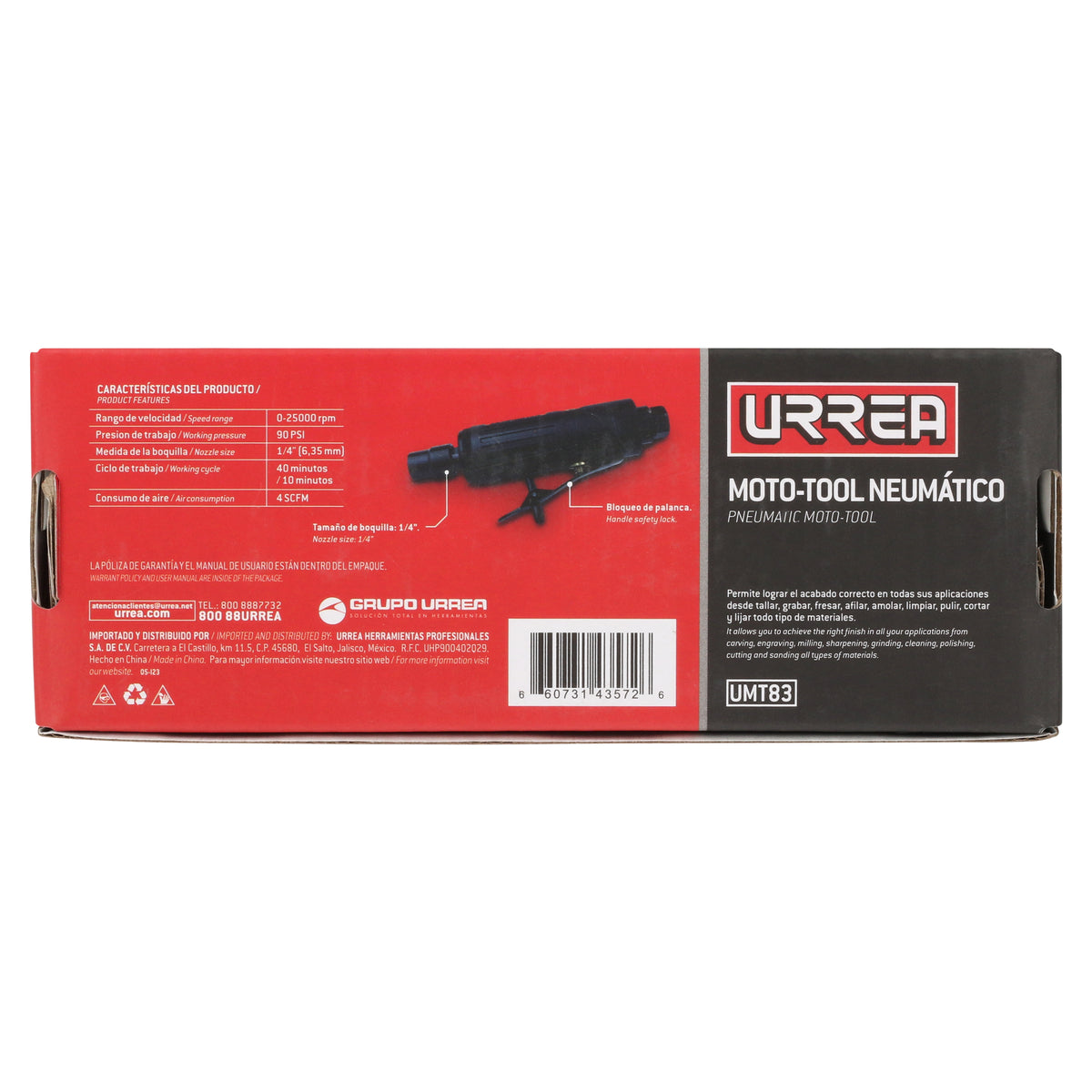 Moto-tool neumático recto 1/4" 25,000RPM Urrea