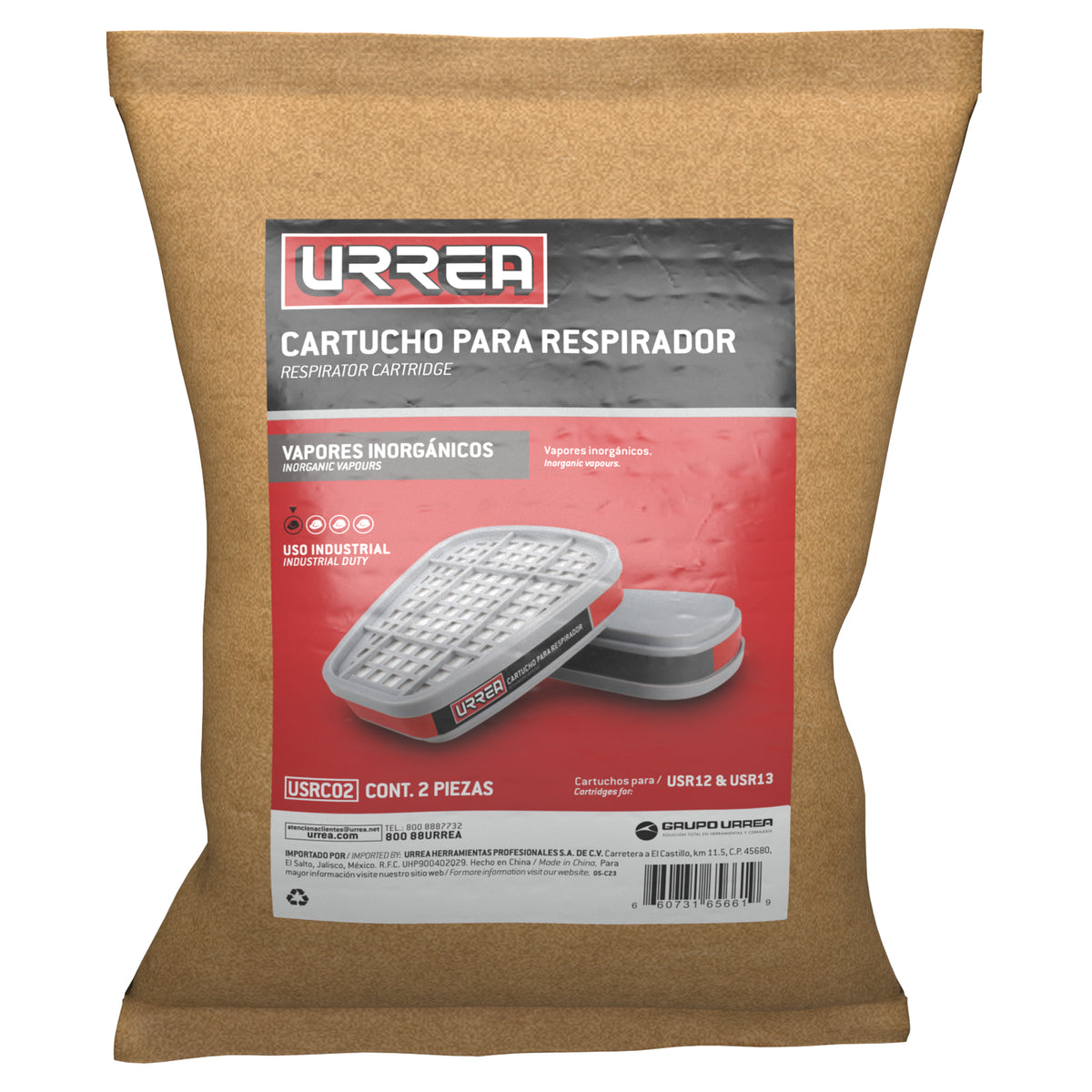 Cartucho para respirador con protección para vapores inorgánicos. Urrea