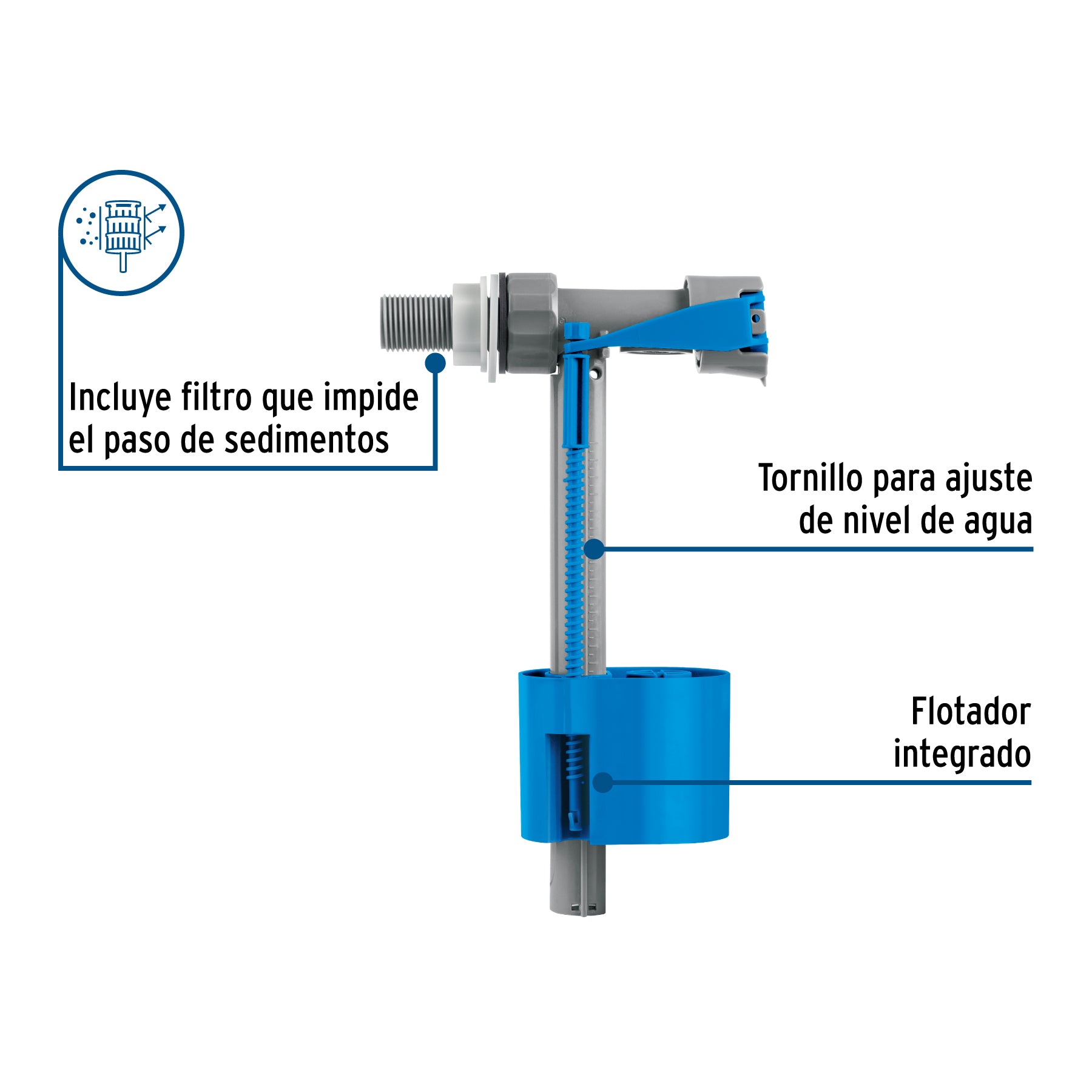 Válvula de Llenado FOSET VAFLO-1/2C con Flotador para Tinaco 1/2" Plástica