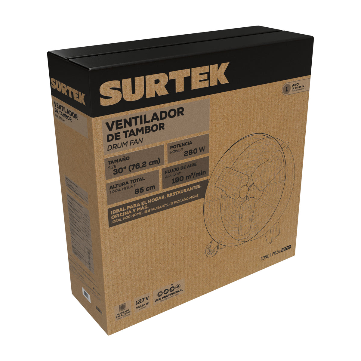 Ventilador de tambor 2 velocidades, 30" Surtek