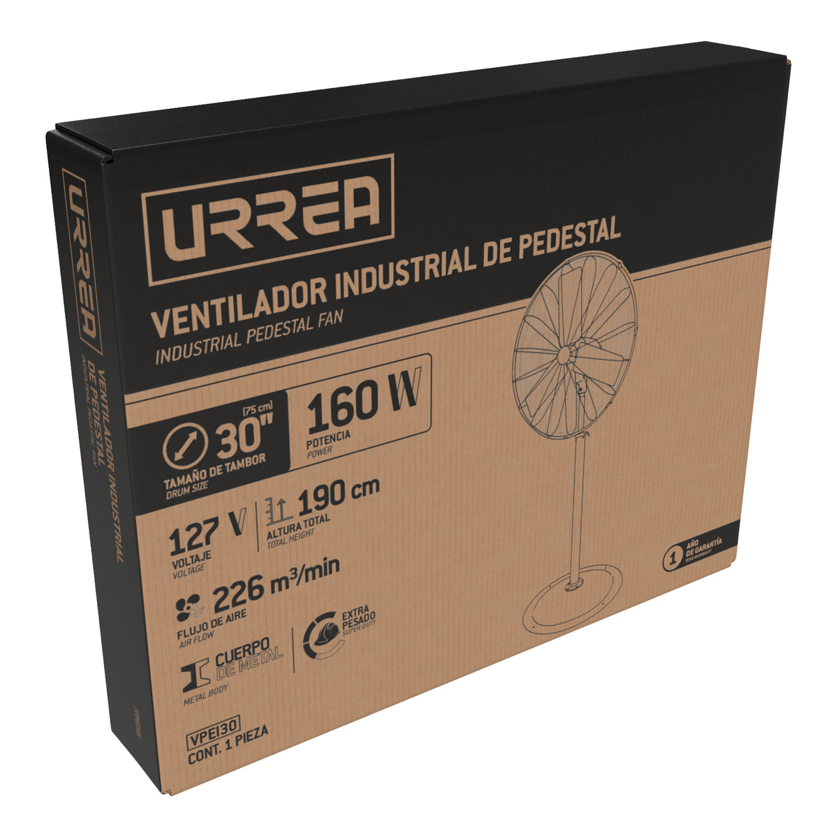 Ventilador de pedestal industrial 3 velocidades, 30" Urrea