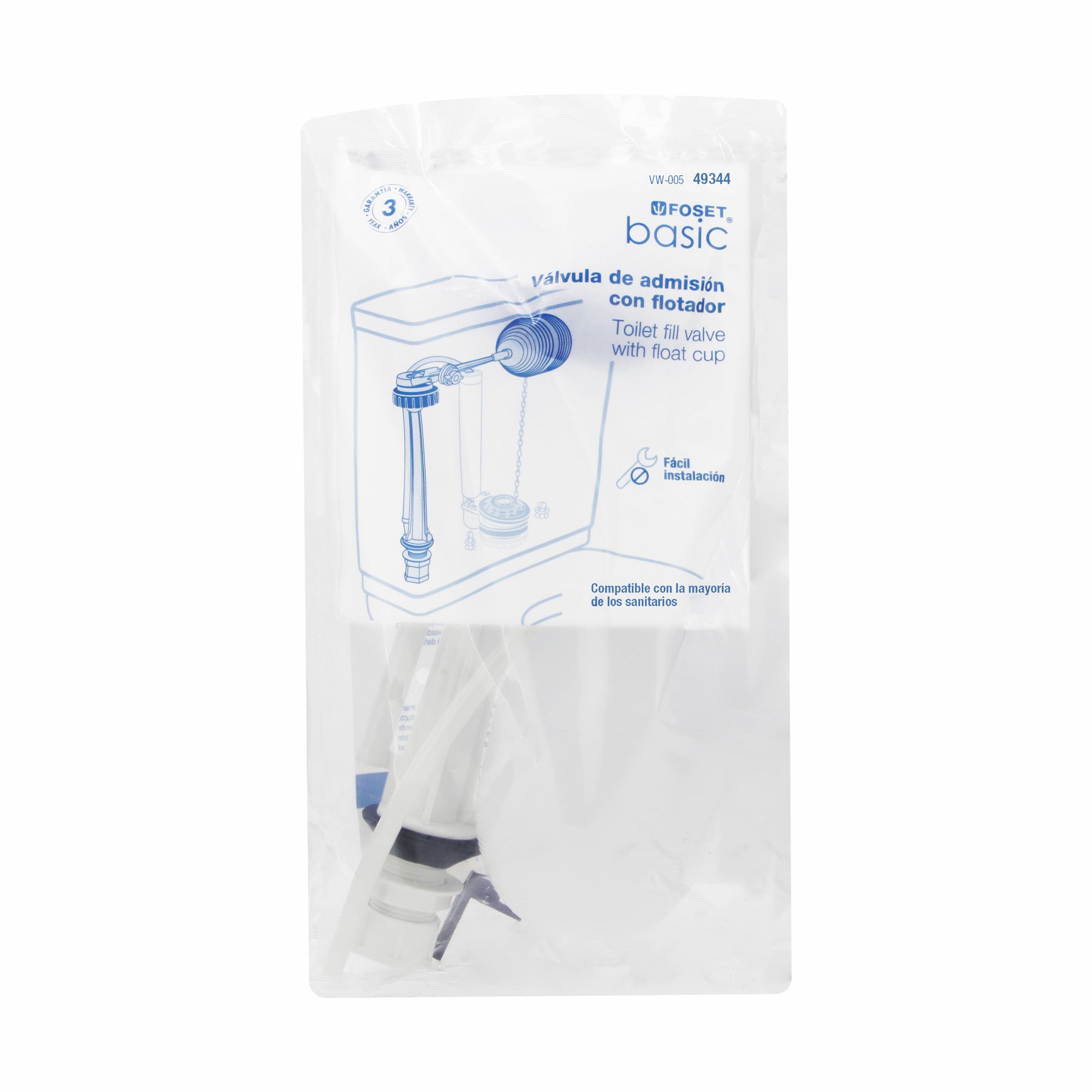 Foset VW-005, Válvula de llenado con flotador para tanque bajo, de polipropileno