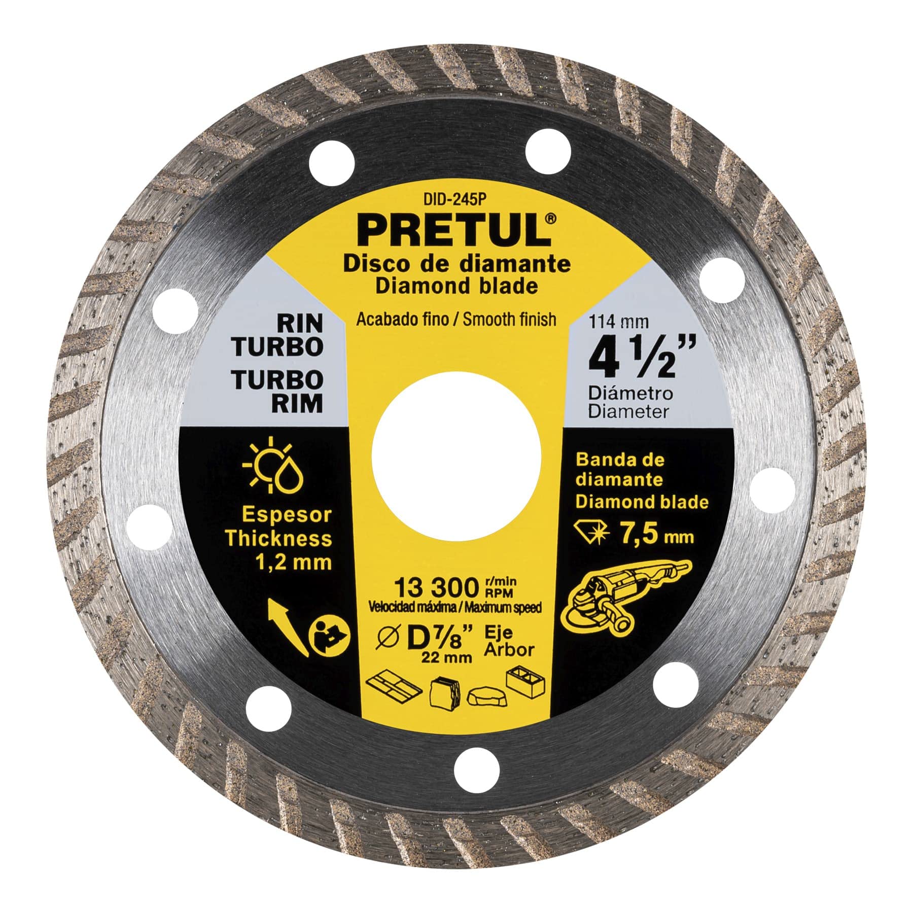 Pretul DID-245P, Disco de diamante de 4-1/2″ x 1.2 mm rin turbo