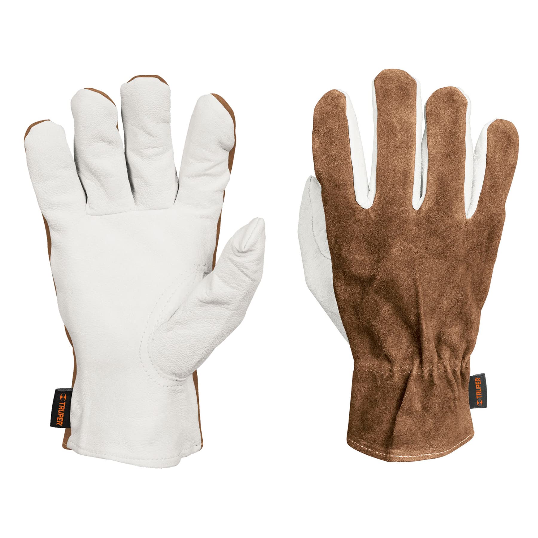 Truper GU-735, Guantes de híbridos de piel de cabra y carnaza, puño ajustado
