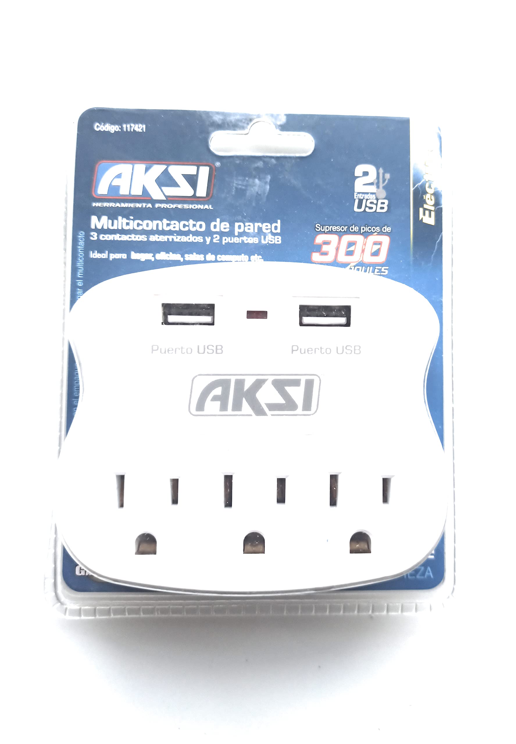 Multicontacto de pared 3 toma corriente + 2 USB