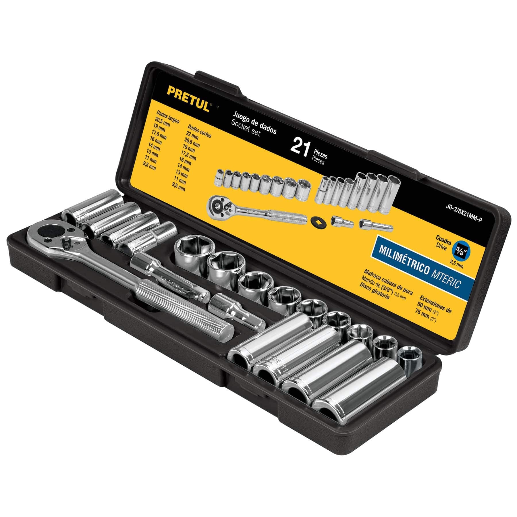 Pretul JD-3/8X21MM-P, Juego de autoclé de 21 piezas, mm, 3/8″