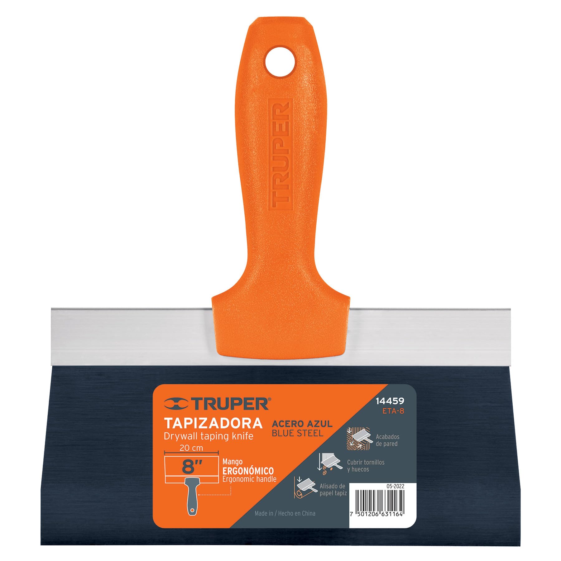 Truper ETA-8, Espátula tapizadora, hoja flexible fabricada en acero al alto carbono, 8″