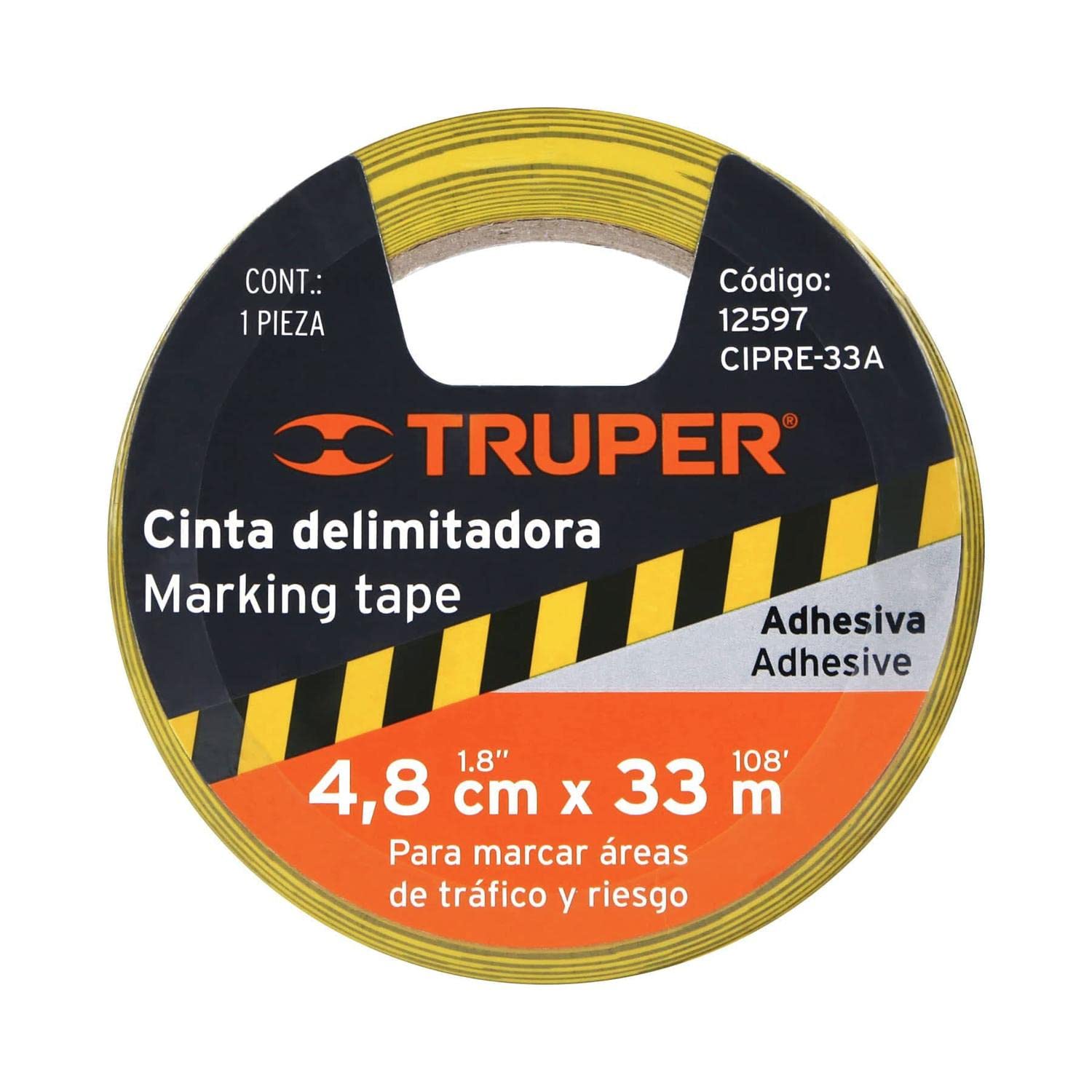Truper CIPRE-33A, Rollo de 33 m de cinta delimitadora amarilla / negro