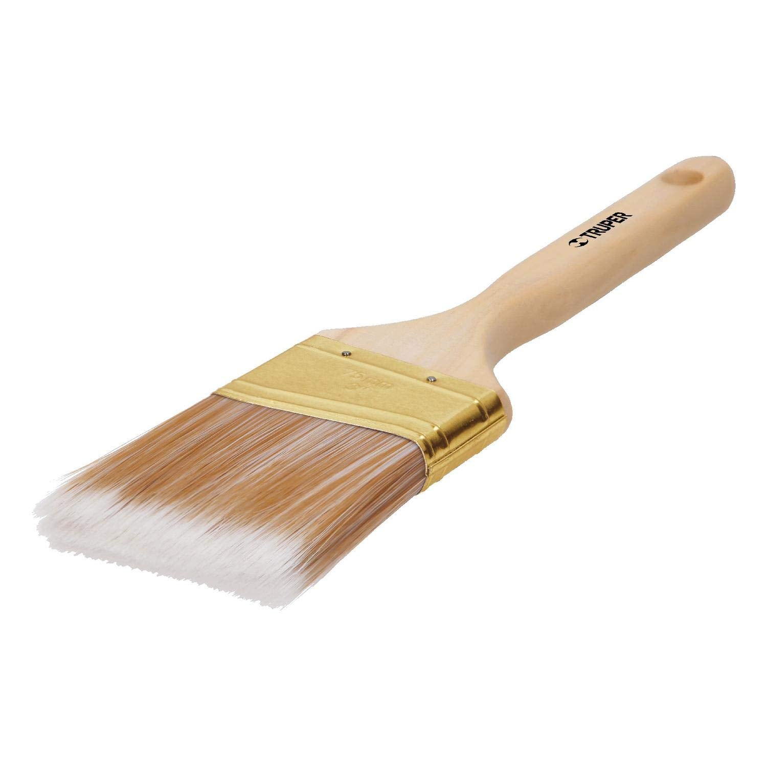 TRUPER Brocha cerdas sintéticas, mango madera,corte angular, 3' Truper