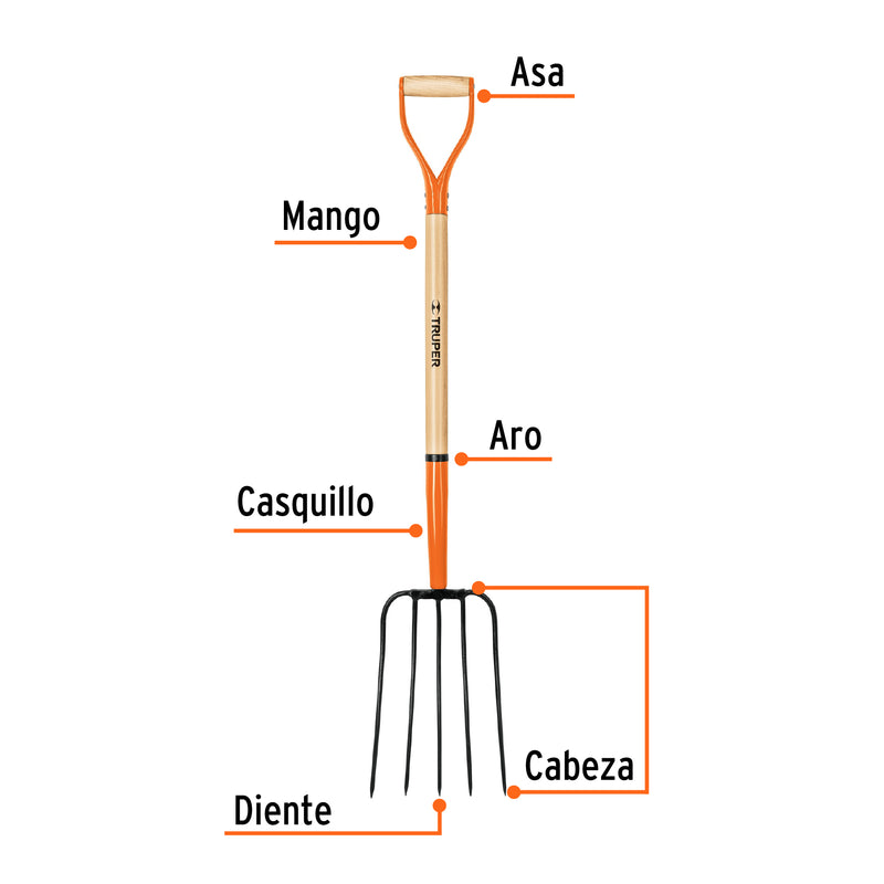Truper BPJ-5C, Bieldo para paja 5 dientes, puño Y - Carzamo.com